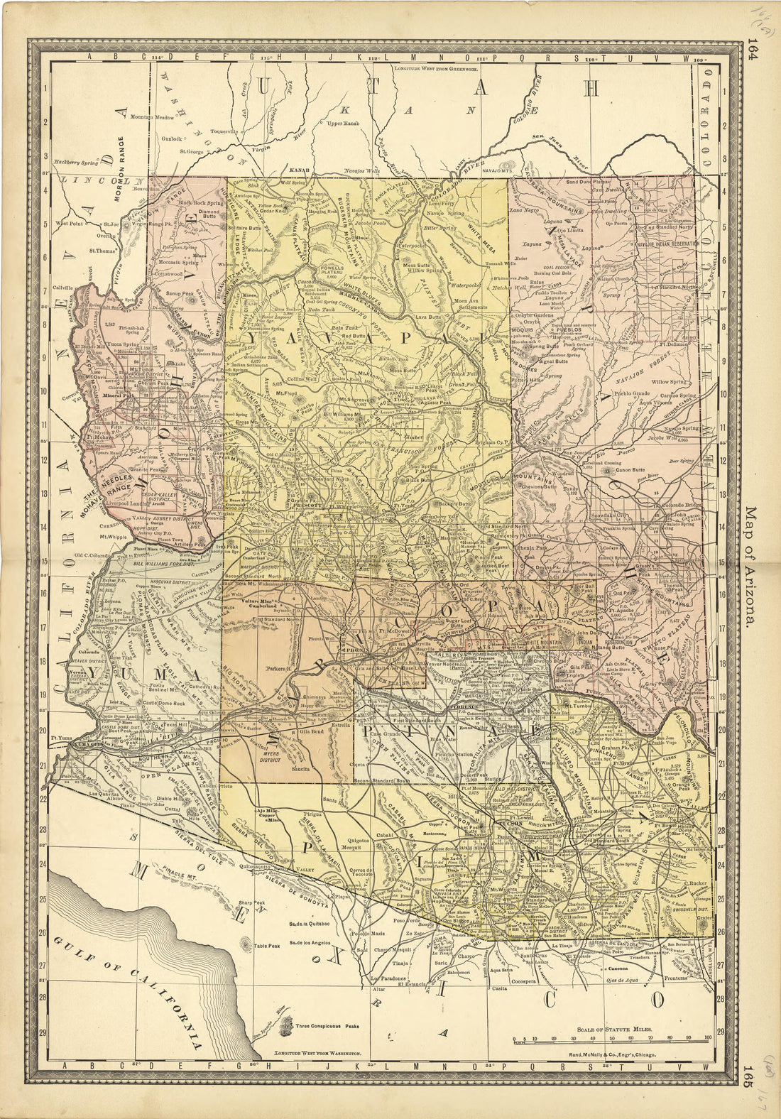Map of Arizona from Historical Hand-atlas, Illustrated, Containing Large Scale Copper Plate Maps of Each State and Territory of the United States, and the Provinces of Canada, Together With a Complete Reference Map of the World, … 1881 by Relic Map Company