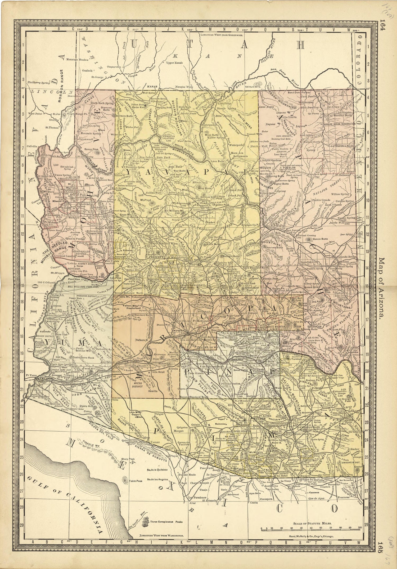 Map of Arizona from Historical Hand-atlas, Illustrated, Containing Large Scale Copper Plate Maps of Each State and Territory of the United States, and the Provinces of Canada, Together With a Complete Reference Map of the World, … 1881 by Relic Map Company