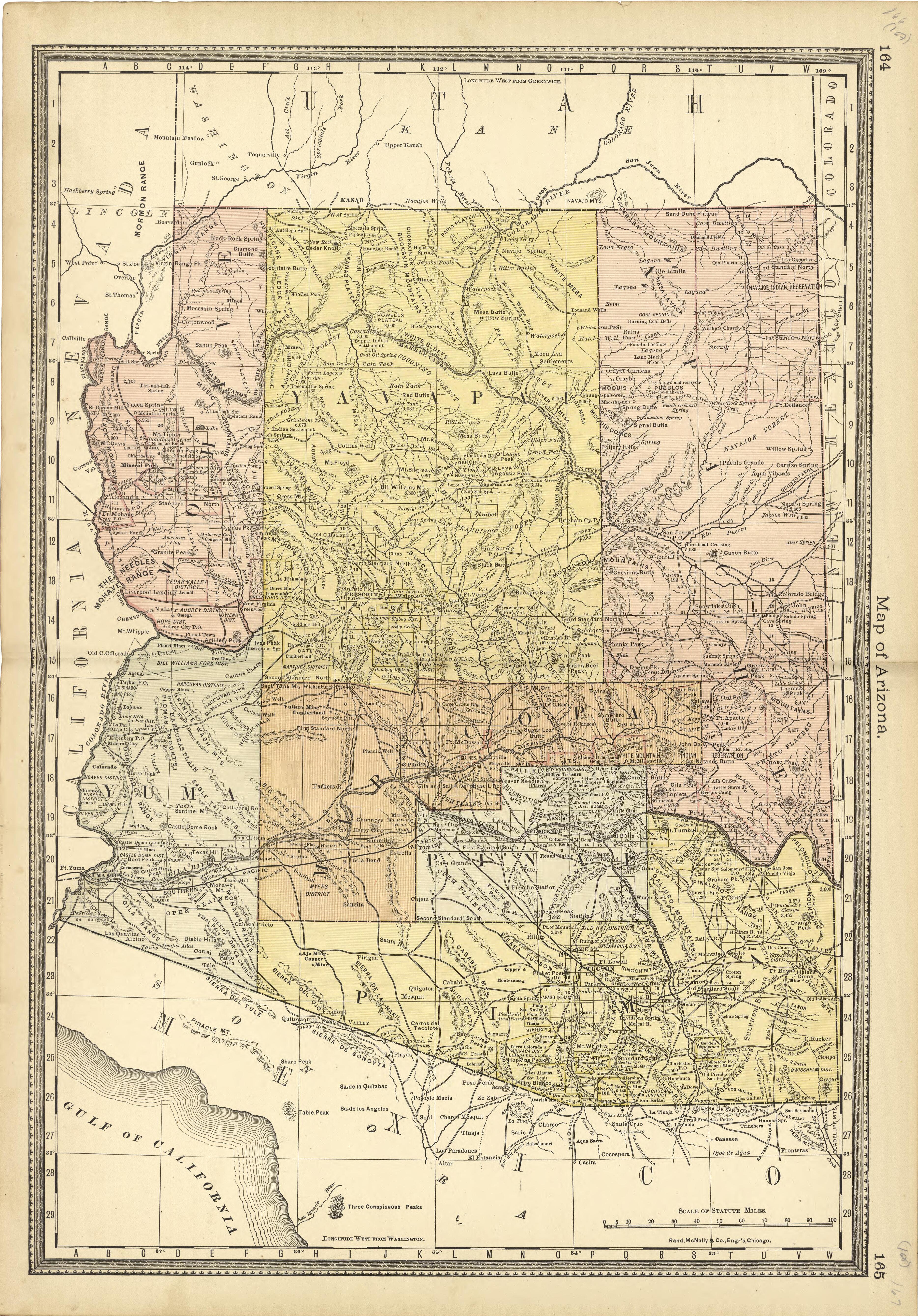 Map of Arizona from Historical Hand-atlas, Illustrated, Containing Large Scale Copper Plate Maps of Each State and Territory of the United States, and the Provinces of Canada, Together With a Complete Reference Map of the World, … 1881 by Relic Map Company
