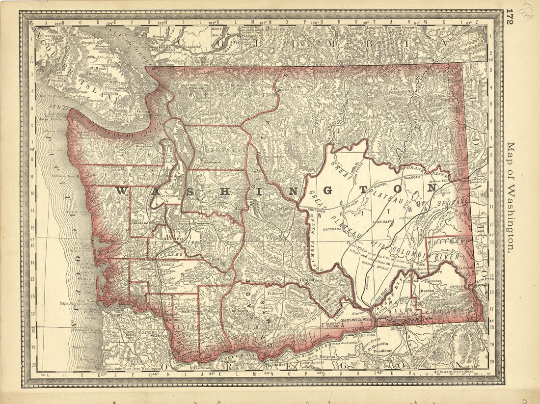 Map of Washington from Historical Hand-atlas, Illustrated, Containing Large Scale Copper Plate Maps of Each State and Territory of the United States, and the Provinces of Canada, Together With a Complete Reference Map of the World, … 1881 by Relic Map Company