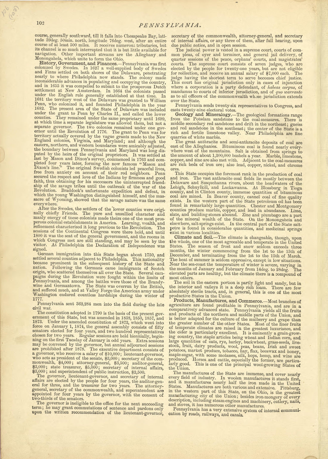 Pennsylvania - Continued from Historical Hand-atlas, Illustrated, Containing Large Scale Copper Plate Maps of Each State and Territory of the United States, and the Provinces of Canada, Together With a Complete Reference Map of the World, … 1881 by Relic Map Company