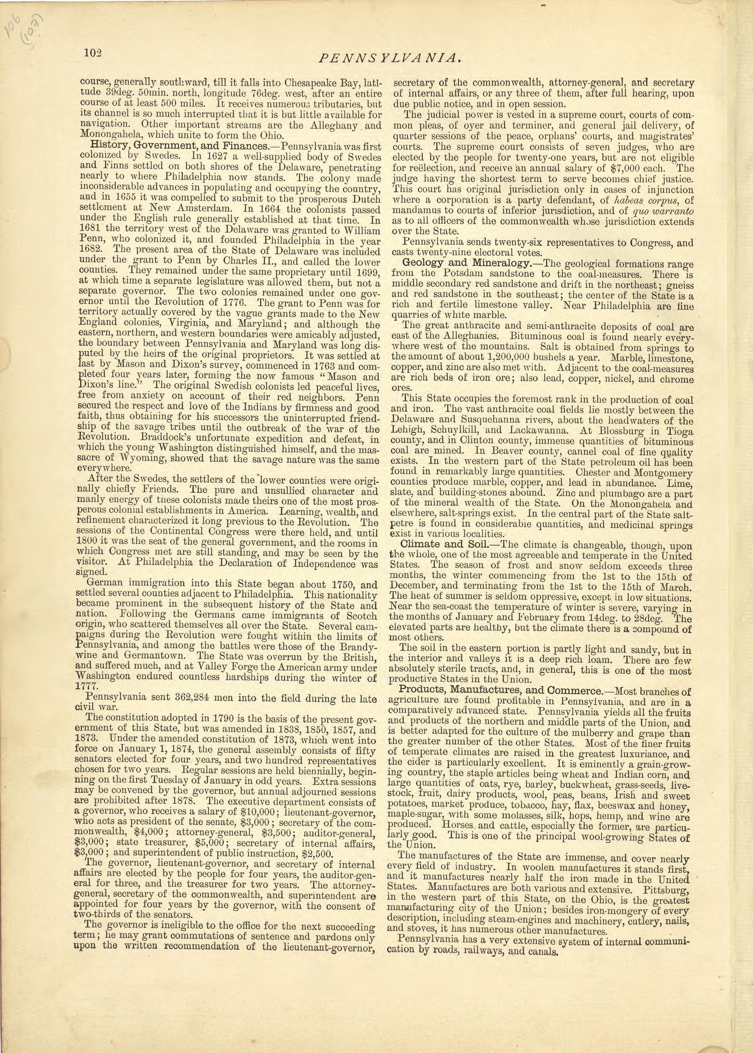 Pennsylvania - Continued from Historical Hand-atlas, Illustrated, Containing Large Scale Copper Plate Maps of Each State and Territory of the United States, and the Provinces of Canada, Together With a Complete Reference Map of the World, … 1881 by Relic Map Company