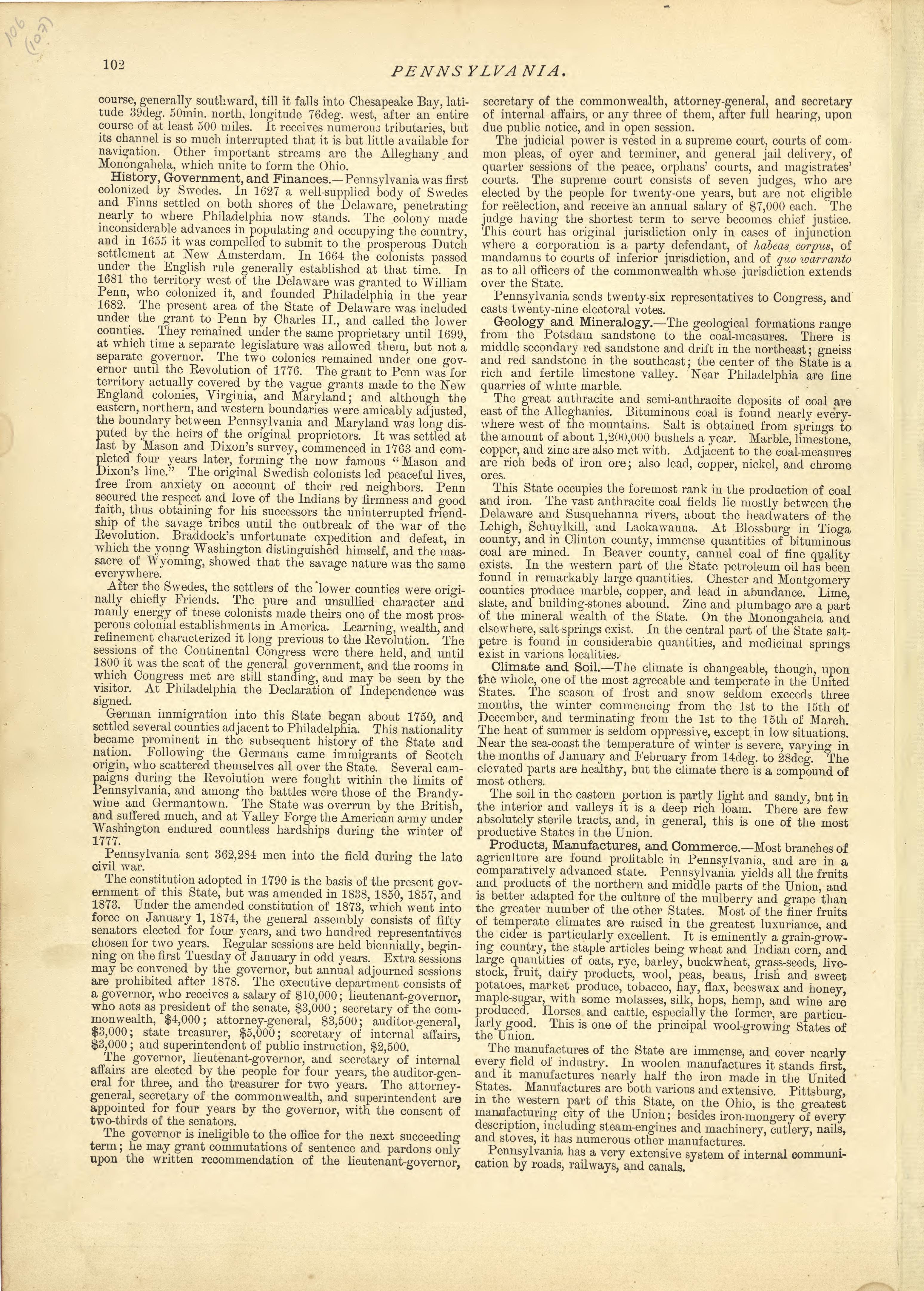 Pennsylvania - Continued from Historical Hand-atlas, Illustrated, Containing Large Scale Copper Plate Maps of Each State and Territory of the United States, and the Provinces of Canada, Together With a Complete Reference Map of the World, … 1881 by Relic Map Company