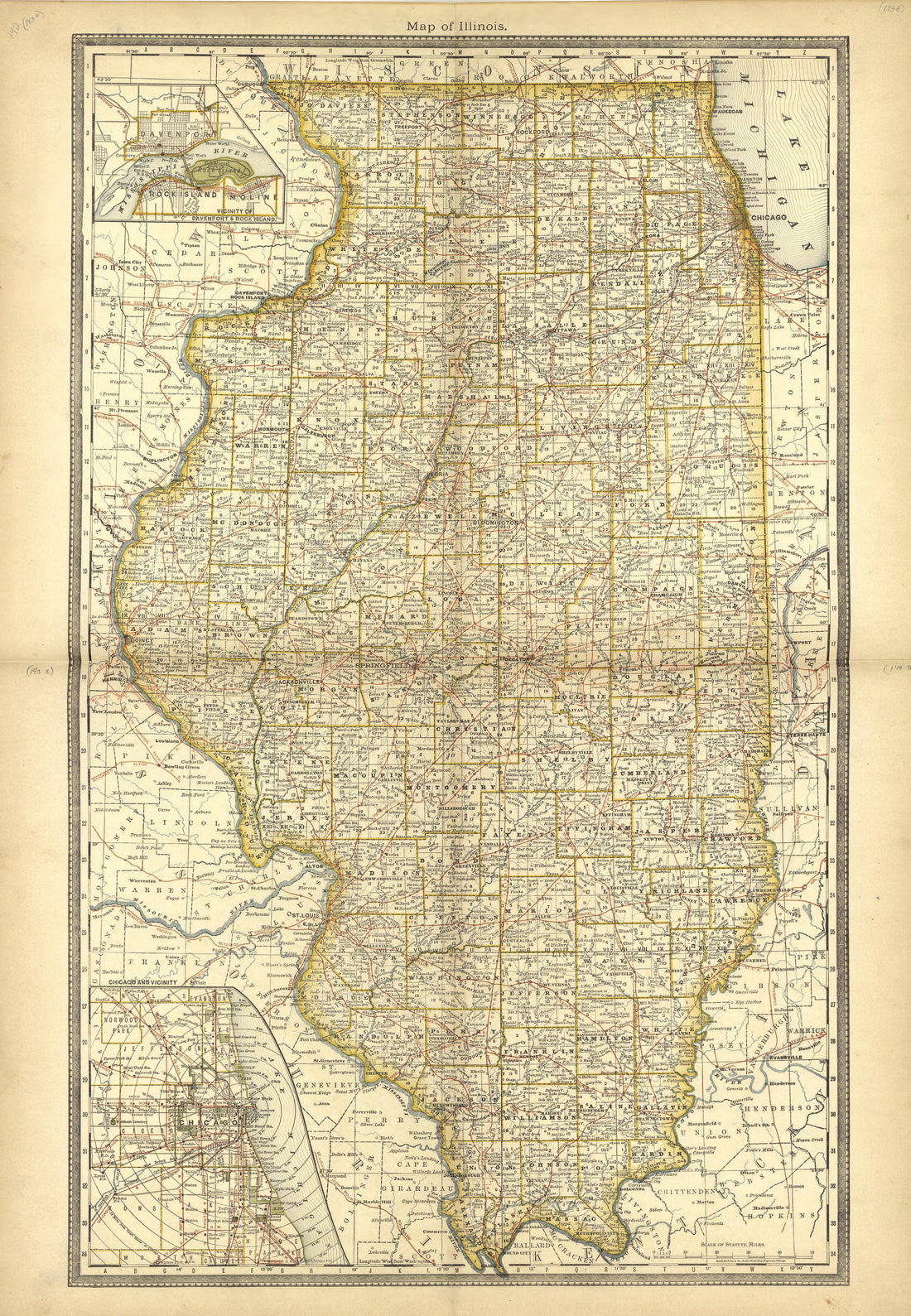Map of Illinois from Historical Hand-atlas, Illustrated, Containing Large Scale Copper Plate Maps of Each State and Territory of the United States, and the Provinces of Canada, Together With a Complete Reference Map of the World, … 1881 by Relic Map Company