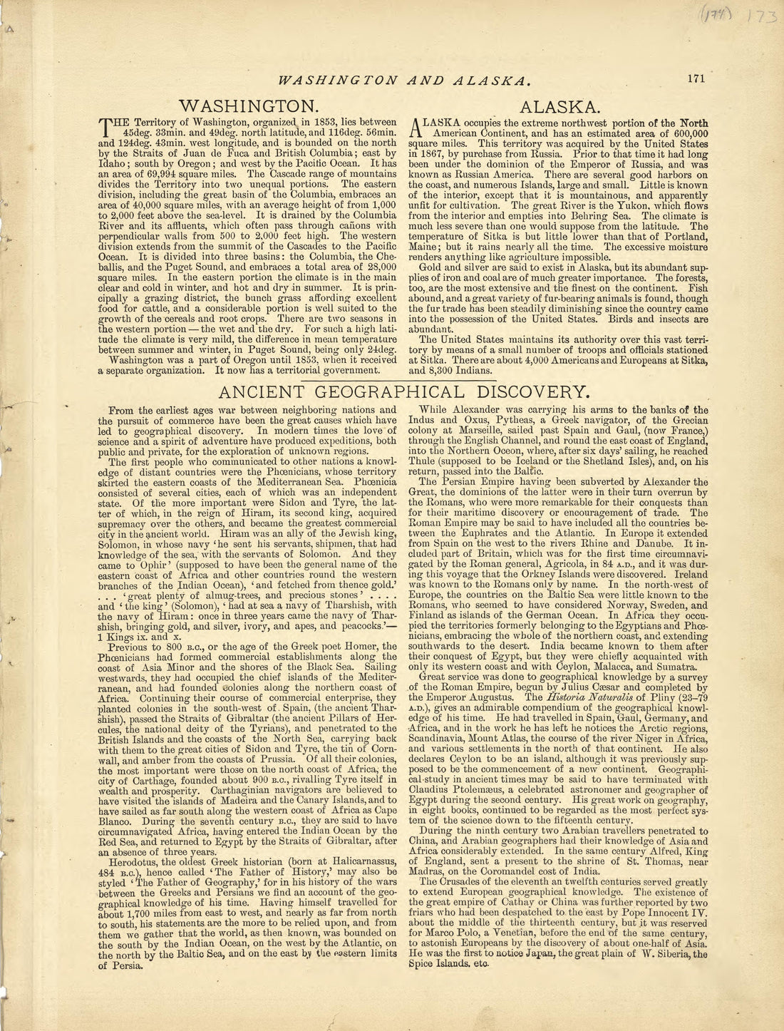 Washington and Alaska from Historical Hand-atlas, Illustrated, Containing Large Scale Copper Plate Maps of Each State and Territory of the United States, and the Provinces of Canada, Together With a Complete Reference Map of the World, … 1881 by Relic Map Company