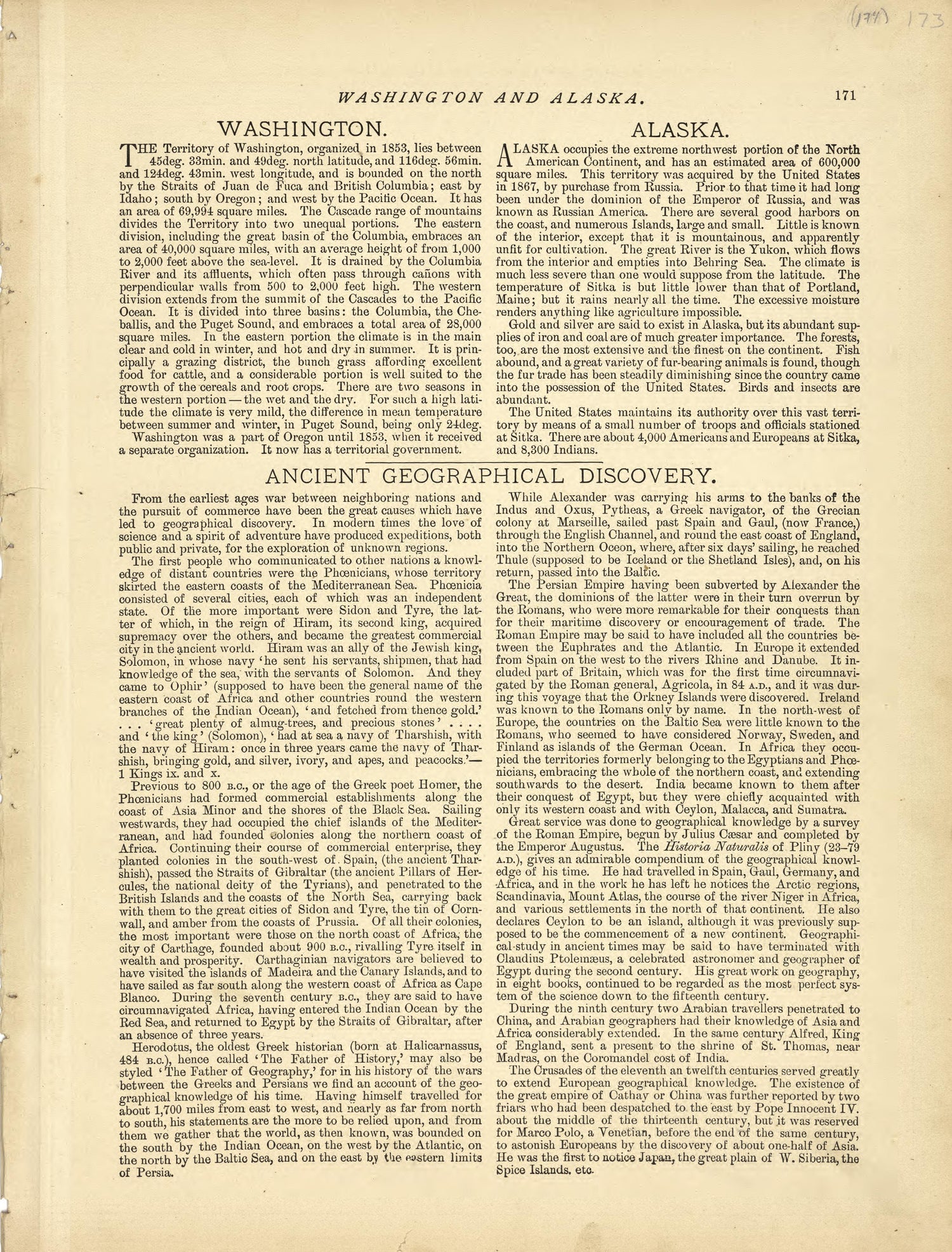 Washington and Alaska from Historical Hand-atlas, Illustrated, Containing Large Scale Copper Plate Maps of Each State and Territory of the United States, and the Provinces of Canada, Together With a Complete Reference Map of the World, … 1881 by Relic Map Company