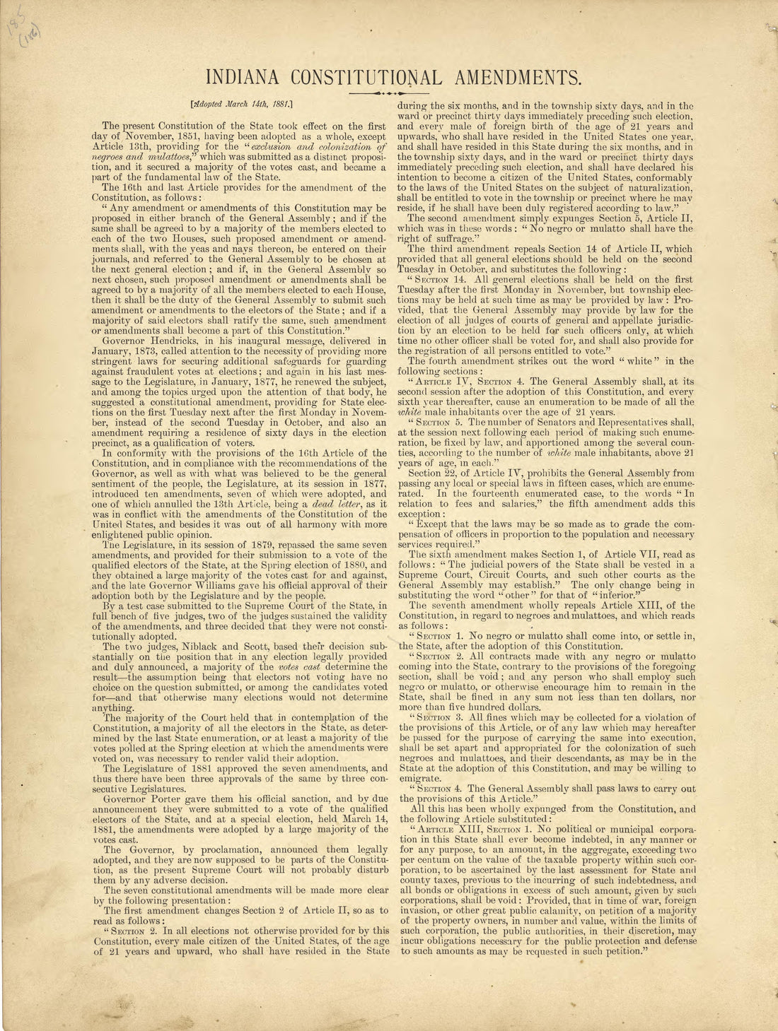 Indiana Constitutional Amendments from Historical Hand-atlas, Illustrated, Containing Large Scale Copper Plate Maps of Each State and Territory of the United States, and the Provinces of Canada, Together With a Complete Reference Map of the World, …... by Relic Map Company