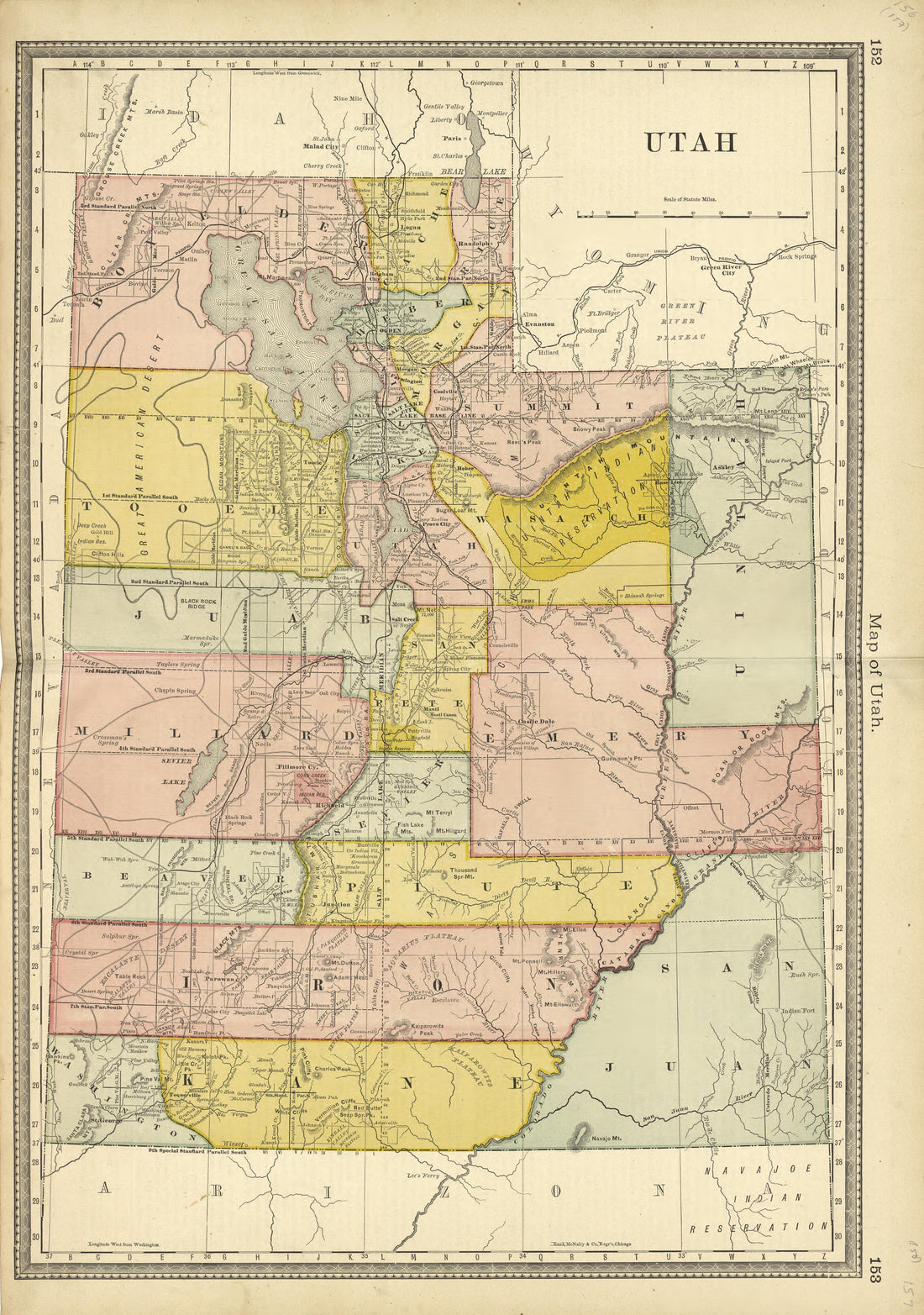 Map of Utah from Historical Hand-atlas, Illustrated, Containing Large Scale Copper Plate Maps of Each State and Territory of the United States, and the Provinces of Canada, Together With a Complete Reference Map of the World, … 1881 by Relic Map Company