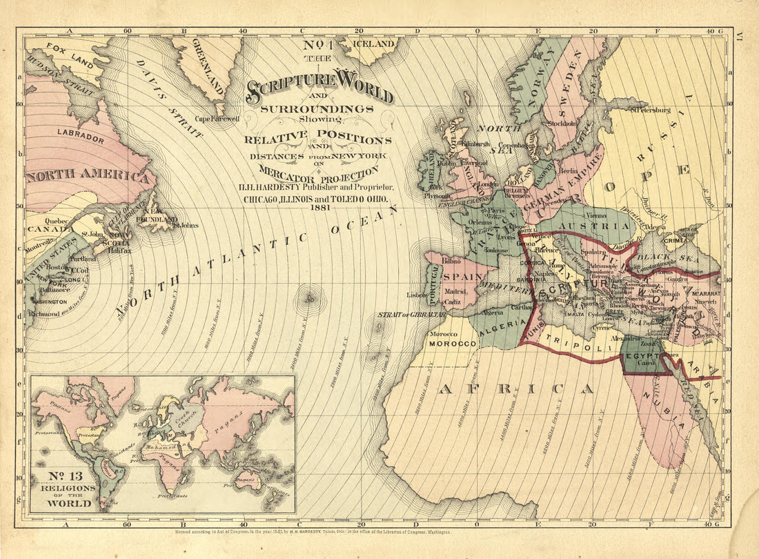 No. 1 the Scripture World and Surrounding from Historical Hand-atlas, Illustrated, Containing Large Scale Copper Plate Maps of Each State and Territory of the United States, and the Provinces of Canada, Together With a Complete Reference Map of the Wo... by Relic Map Company