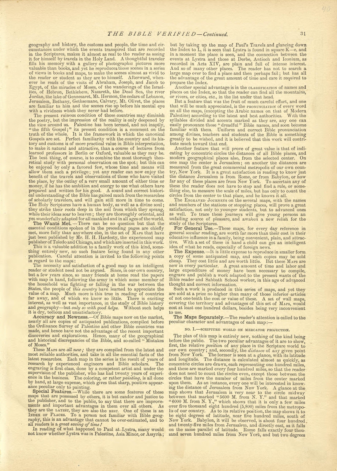 The Bible Verified - Continued from Historical Hand-atlas, Illustrated, Containing Large Scale Copper Plate Maps of Each State and Territory of the United States, and the Provinces of Canada, Together With a Complete Reference Map of the World, … 1881 by Relic Map Company