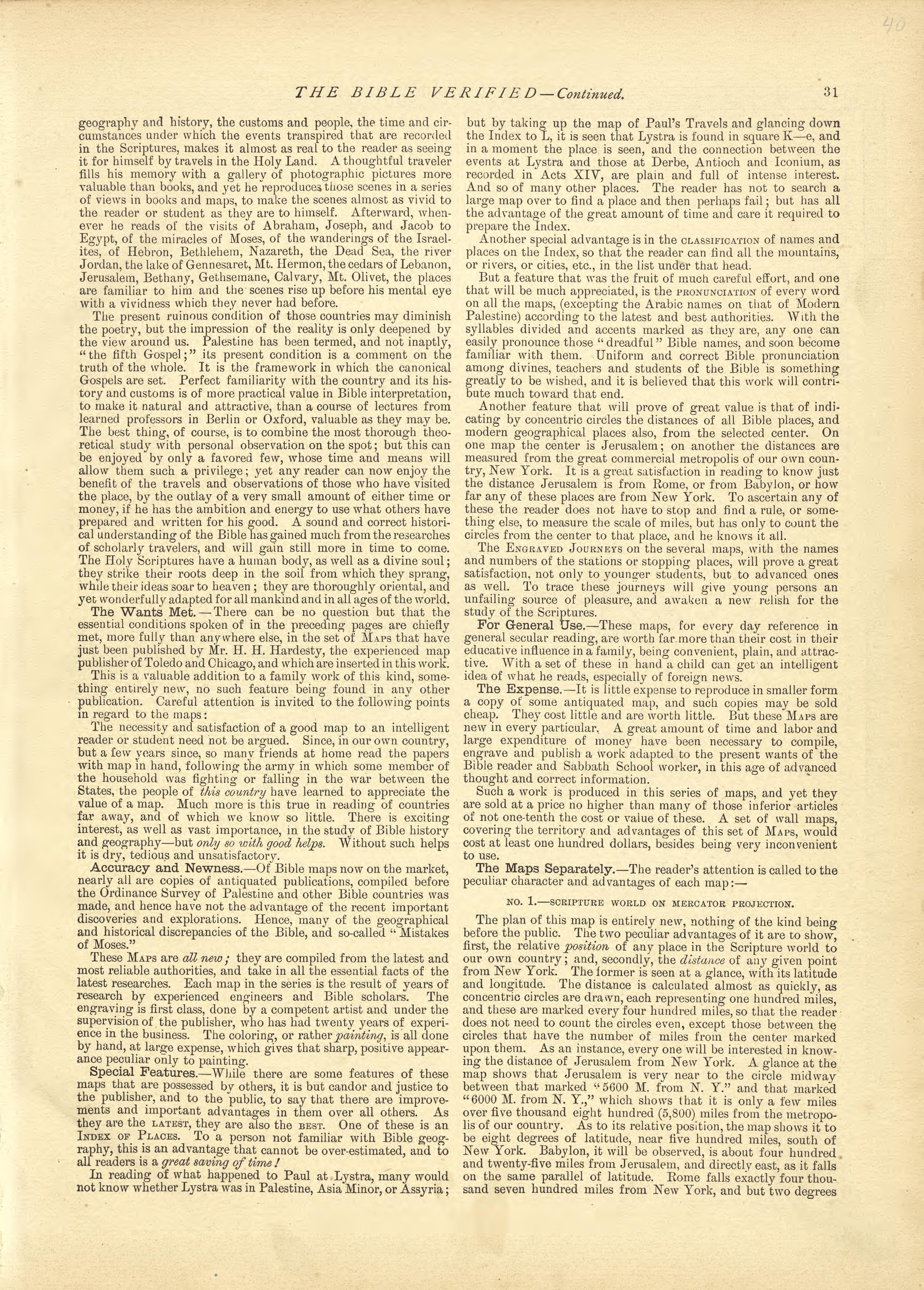The Bible Verified - Continued from Historical Hand-atlas, Illustrated, Containing Large Scale Copper Plate Maps of Each State and Territory of the United States, and the Provinces of Canada, Together With a Complete Reference Map of the World, … 1881 by Relic Map Company