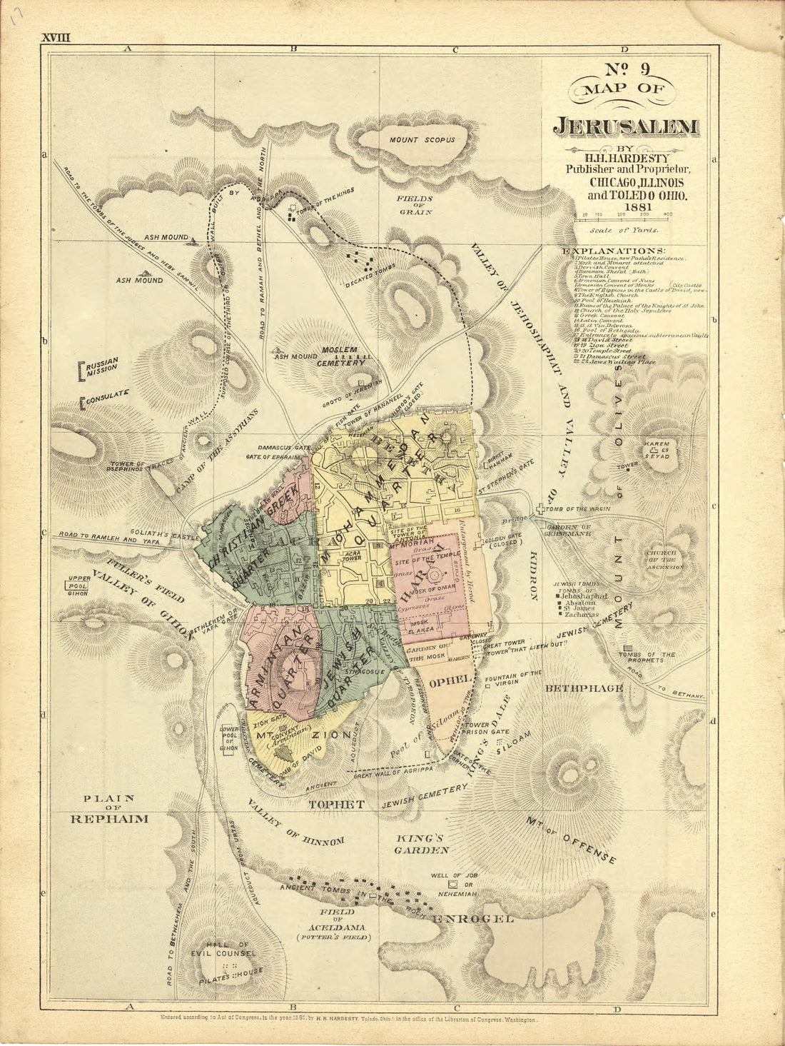 No. 9 Map of Jerusalem from Historical Hand-atlas, Illustrated, Containing Large Scale Copper Plate Maps of Each State and Territory of the United States, and the Provinces of Canada, Together With a Complete Reference Map of the World, … 1881 by Relic Map Company