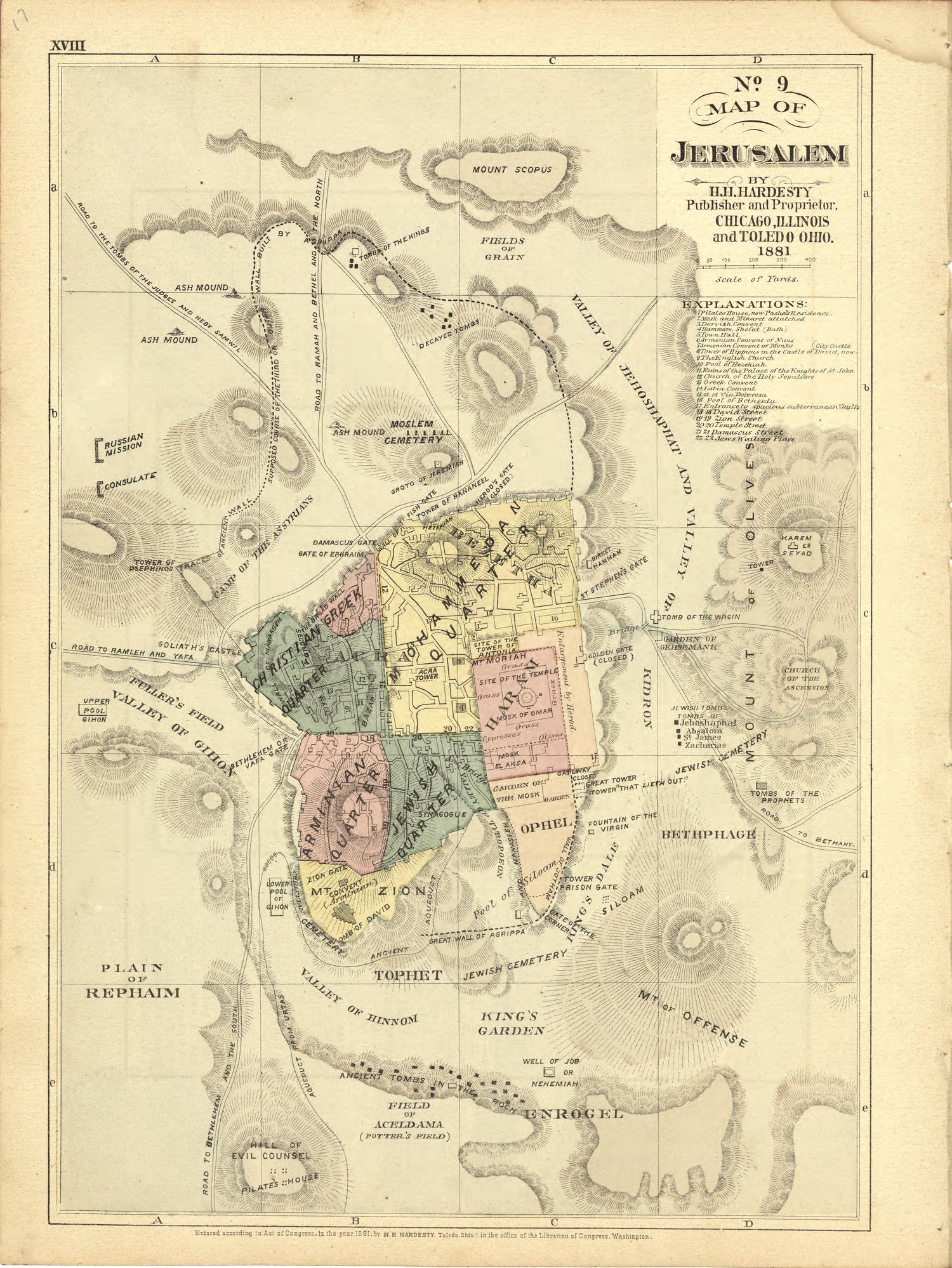 No. 9 Map of Jerusalem from Historical Hand-atlas, Illustrated, Containing Large Scale Copper Plate Maps of Each State and Territory of the United States, and the Provinces of Canada, Together With a Complete Reference Map of the World, … 1881 by Relic Map Company