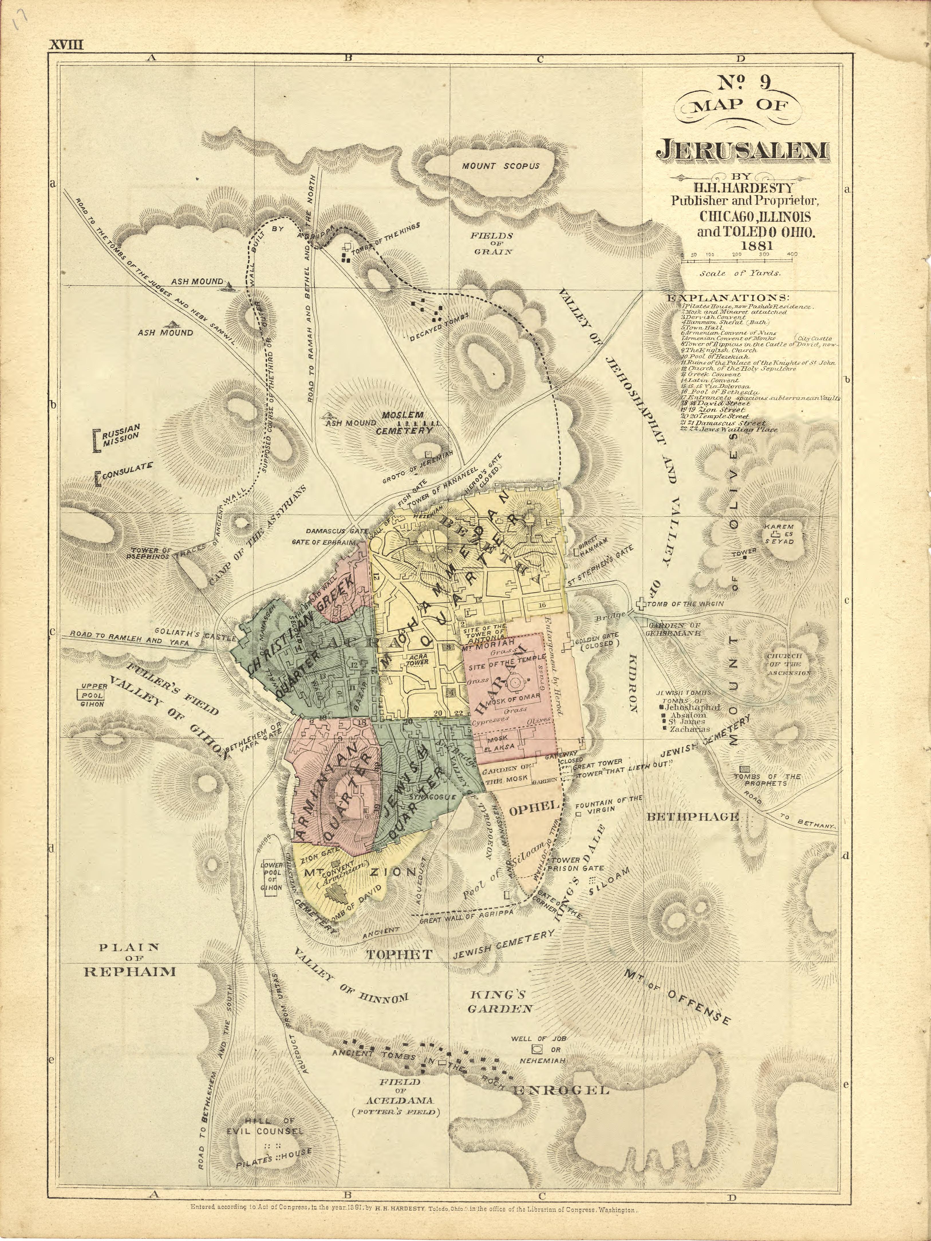 No. 9 Map of Jerusalem from Historical Hand-atlas, Illustrated, Containing Large Scale Copper Plate Maps of Each State and Territory of the United States, and the Provinces of Canada, Together With a Complete Reference Map of the World, … 1881 by Relic Map Company