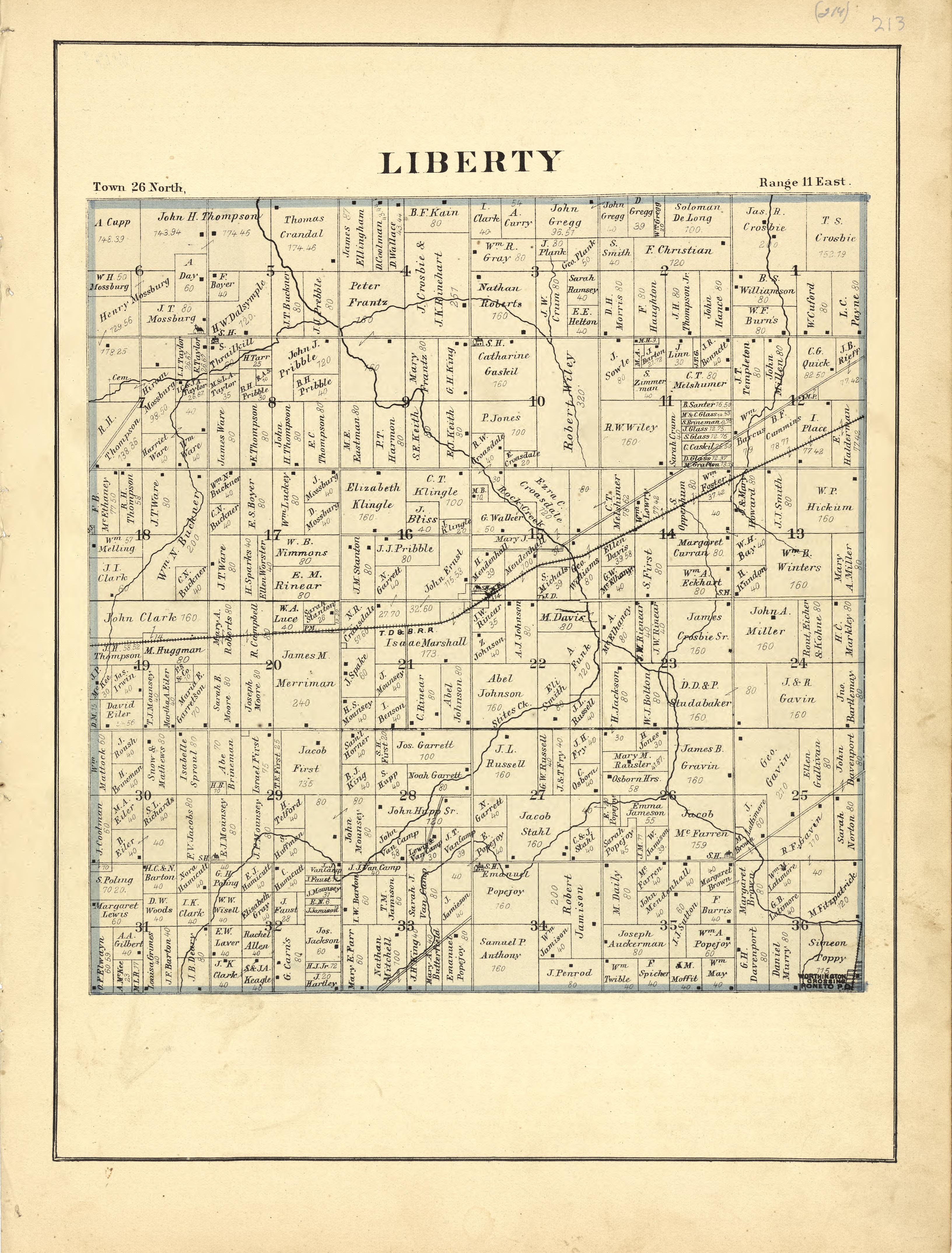 Map of Liberty from Historical Hand-atlas, Illustrated, Containing Large Scale Copper Plate Maps of Each State and Territory of the United States, and the Provinces of Canada, Together With a Complete Reference Map of the World, … 1881 by Relic Map Company