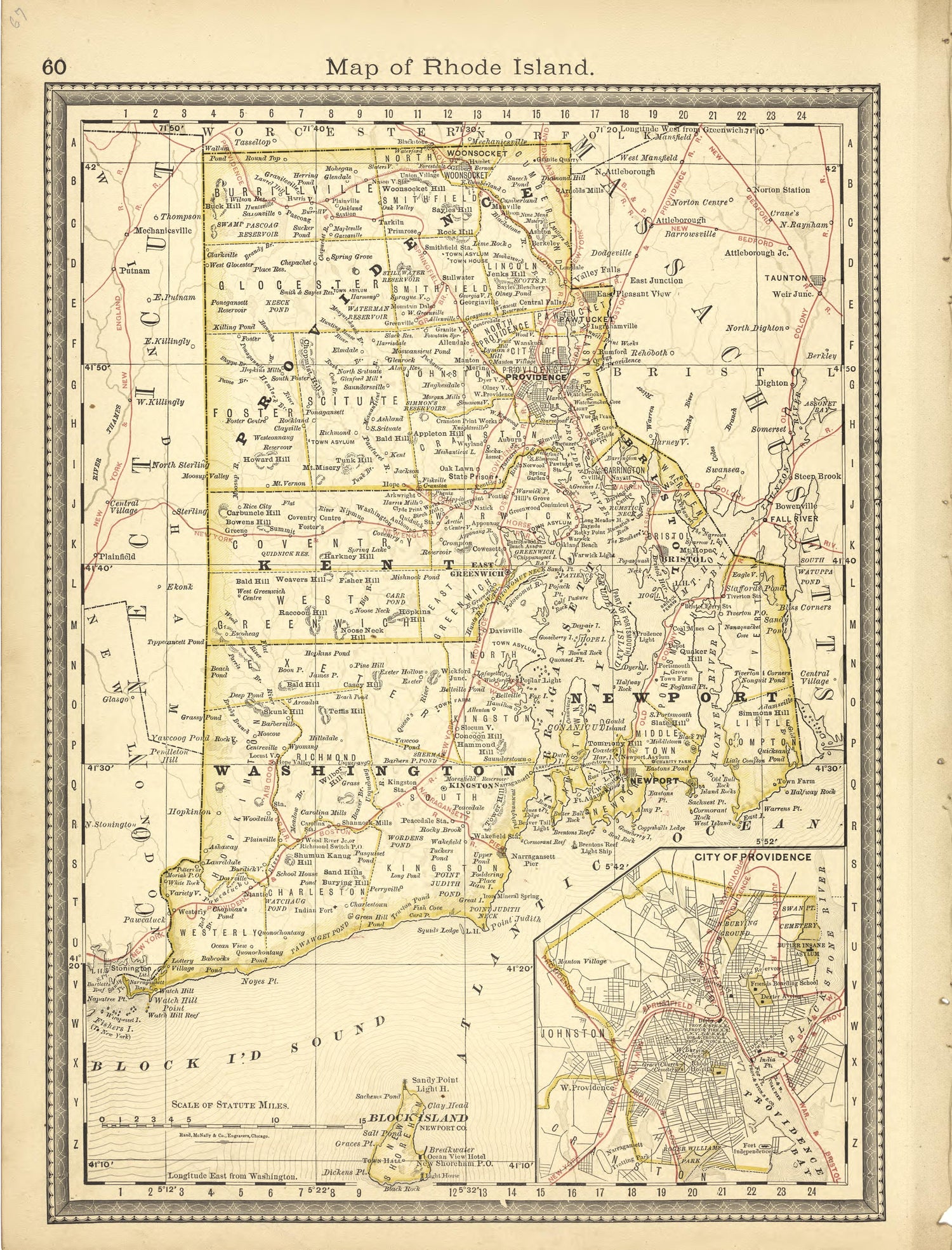 Map of Rhode Island from Historical Hand-atlas, Illustrated, Containing Large Scale Copper Plate Maps of Each State and Territory of the United States, and the Provinces of Canada, Together With a Complete Reference Map of the World, … 1881 by Relic Map Company
