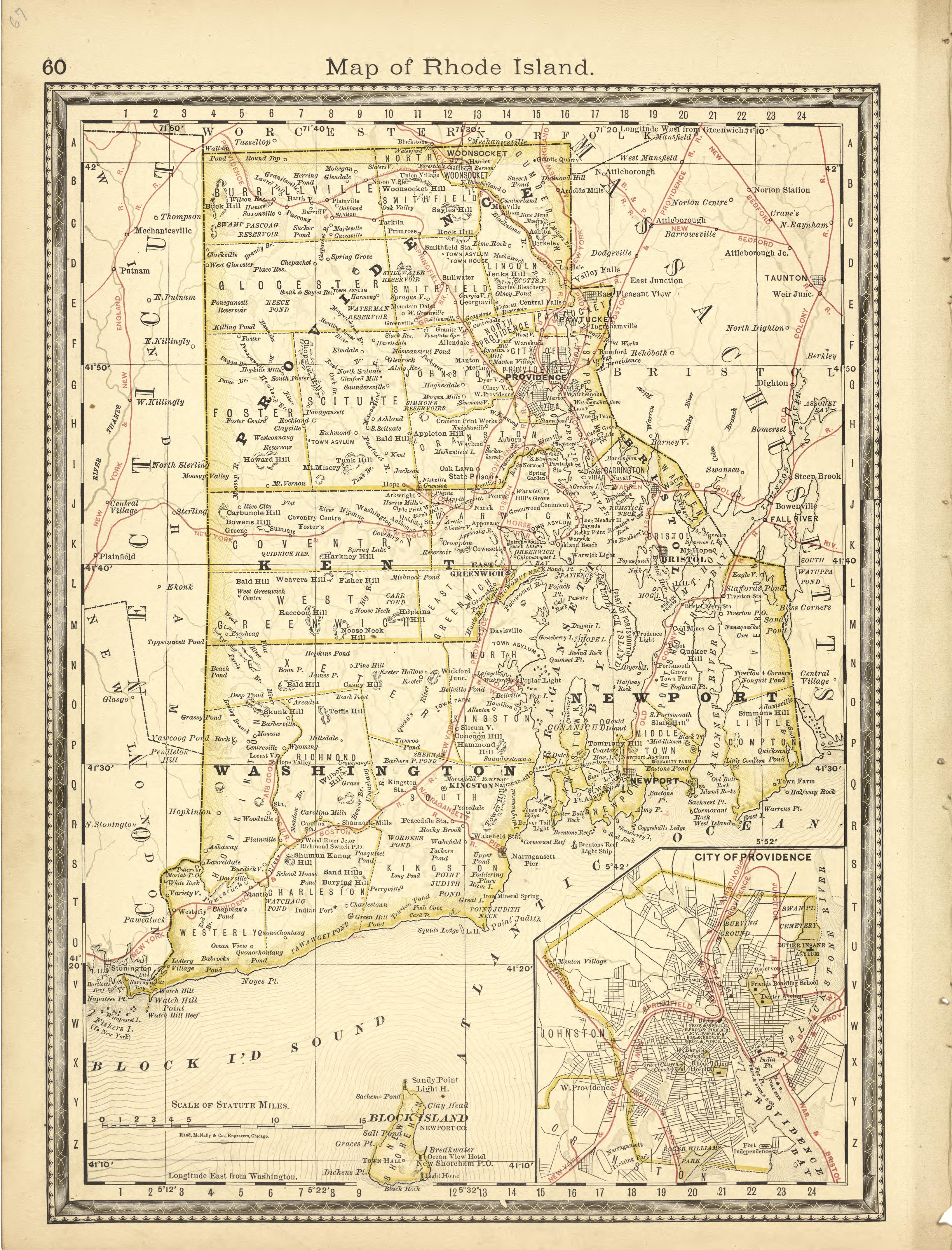 Map of Rhode Island from Historical Hand-atlas, Illustrated, Containing Large Scale Copper Plate Maps of Each State and Territory of the United States, and the Provinces of Canada, Together With a Complete Reference Map of the World, … 1881 by Relic Map Company