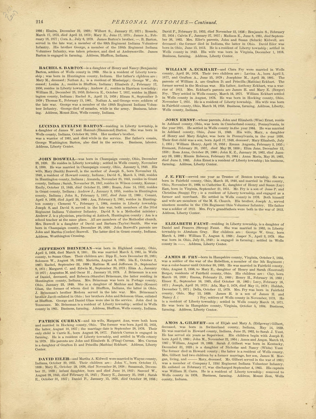 Personal Histories - Continued from Historical Hand-atlas, Illustrated, Containing Large Scale Copper Plate Maps of Each State and Territory of the United States, and the Provinces of Canada, Together With a Complete Reference Map of the World, … 1881 by Relic Map Company