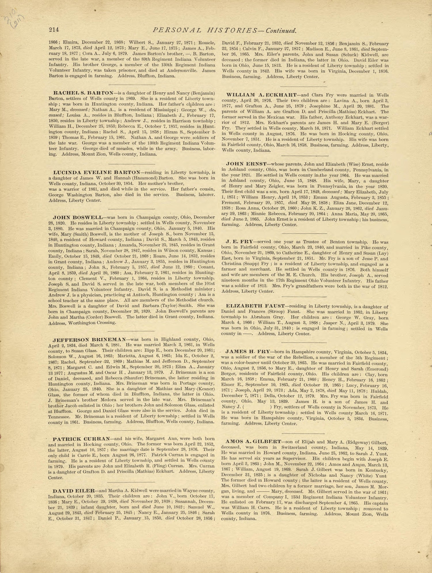 Personal Histories - Continued from Historical Hand-atlas, Illustrated, Containing Large Scale Copper Plate Maps of Each State and Territory of the United States, and the Provinces of Canada, Together With a Complete Reference Map of the World, … 1881 by Relic Map Company