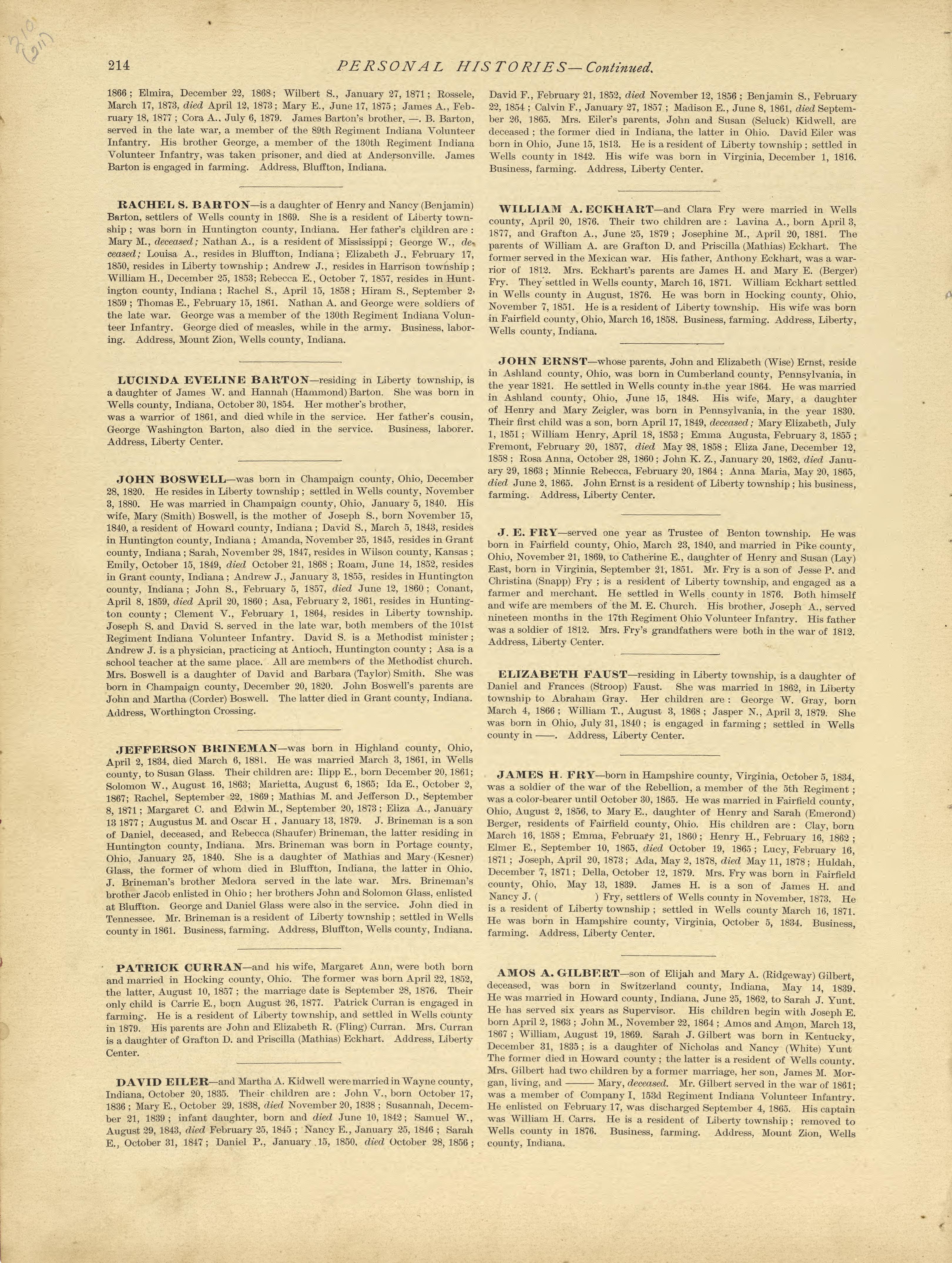 Personal Histories - Continued from Historical Hand-atlas, Illustrated, Containing Large Scale Copper Plate Maps of Each State and Territory of the United States, and the Provinces of Canada, Together With a Complete Reference Map of the World, … 1881 by Relic Map Company