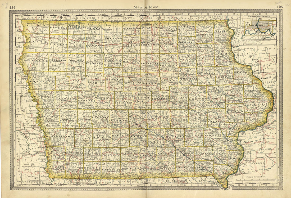 Map of Iowa from Historical Hand-atlas, Illustrated, Containing Large Scale Copper Plate Maps of Each State and Territory of the United States, and the Provinces of Canada, Together With a Complete Reference Map of the World, … 1881 by Relic Map Company