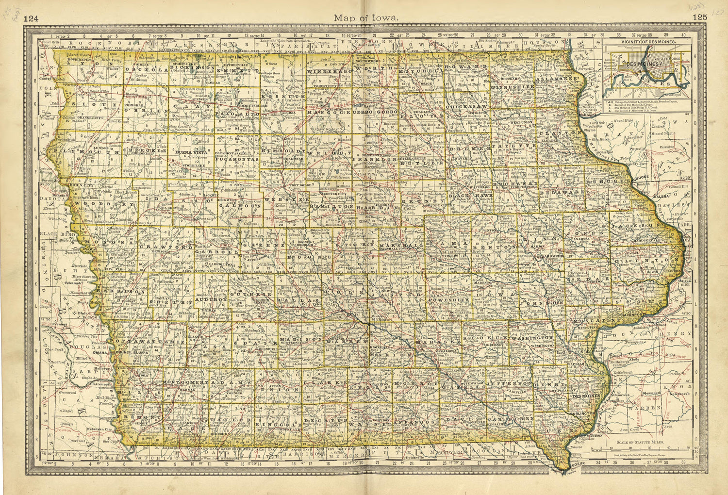 Map of Iowa from Historical Hand-atlas, Illustrated, Containing Large Scale Copper Plate Maps of Each State and Territory of the United States, and the Provinces of Canada, Together With a Complete Reference Map of the World, … 1881 by Relic Map Company