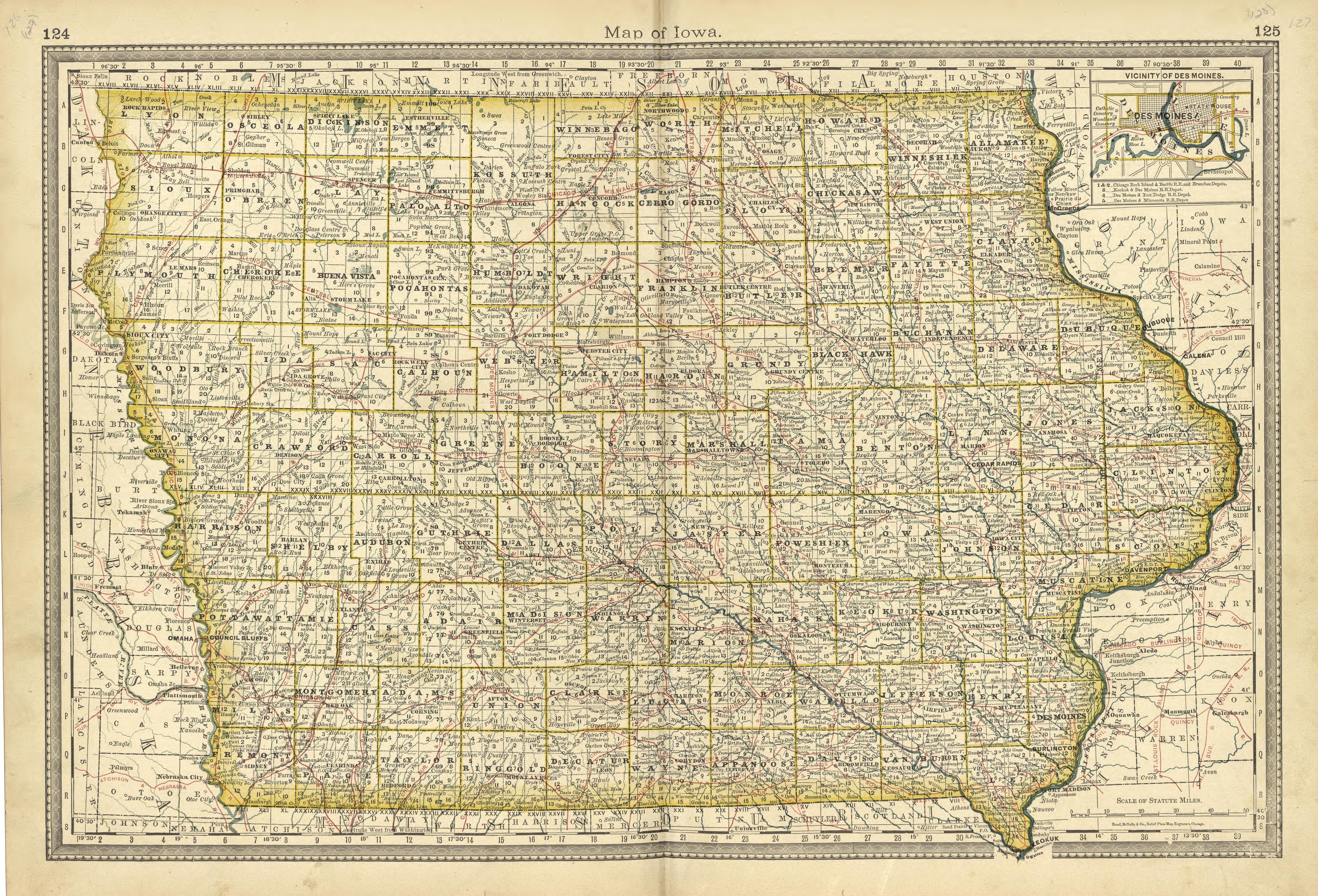 Map of Iowa from Historical Hand-atlas, Illustrated, Containing Large Scale Copper Plate Maps of Each State and Territory of the United States, and the Provinces of Canada, Together With a Complete Reference Map of the World, … 1881 by Relic Map Company