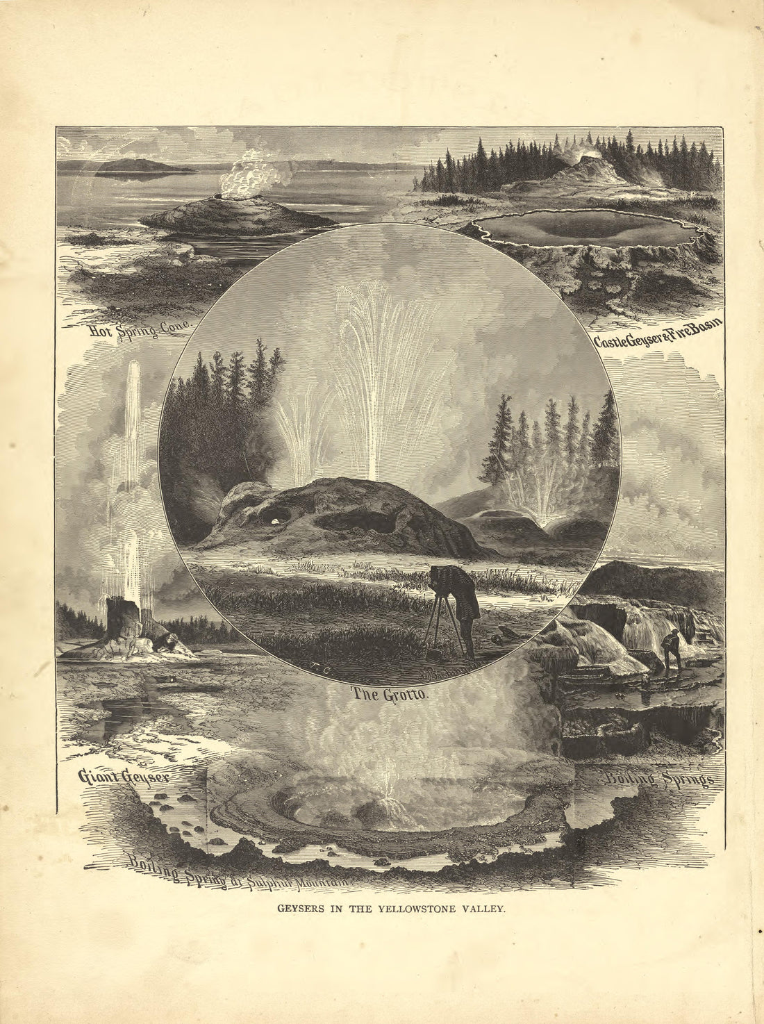 Geysers In the Yellowstone Valley from Historical Hand-atlas, Illustrated, Containing Large Scale Copper Plate Maps of Each State and Territory of the United States, and the Provinces of Canada, Together With a Complete Reference Map of the World, …... by Relic Map Company