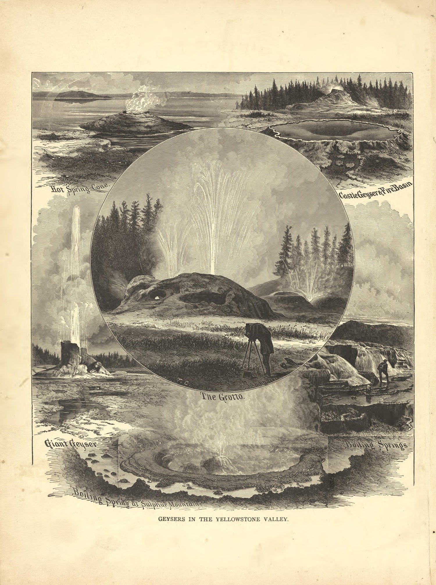 Geysers In the Yellowstone Valley from Historical Hand-atlas, Illustrated, Containing Large Scale Copper Plate Maps of Each State and Territory of the United States, and the Provinces of Canada, Together With a Complete Reference Map of the World, …... by Relic Map Company