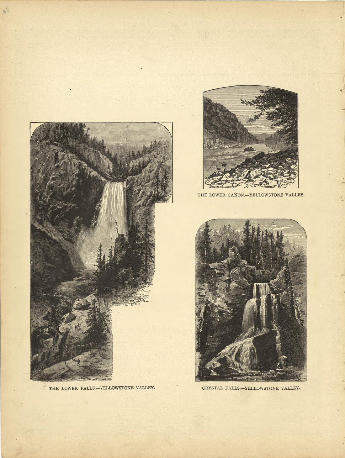 The Lower Falls, Lower Canyon, Crystal Falls - Yellowstone Valley from Historical Hand-atlas, Illustrated, Containing Large Scale Copper Plate Maps of Each State and Territory of the United States, and the Provinces of Canada, Together With a Complete... by Relic Map Company