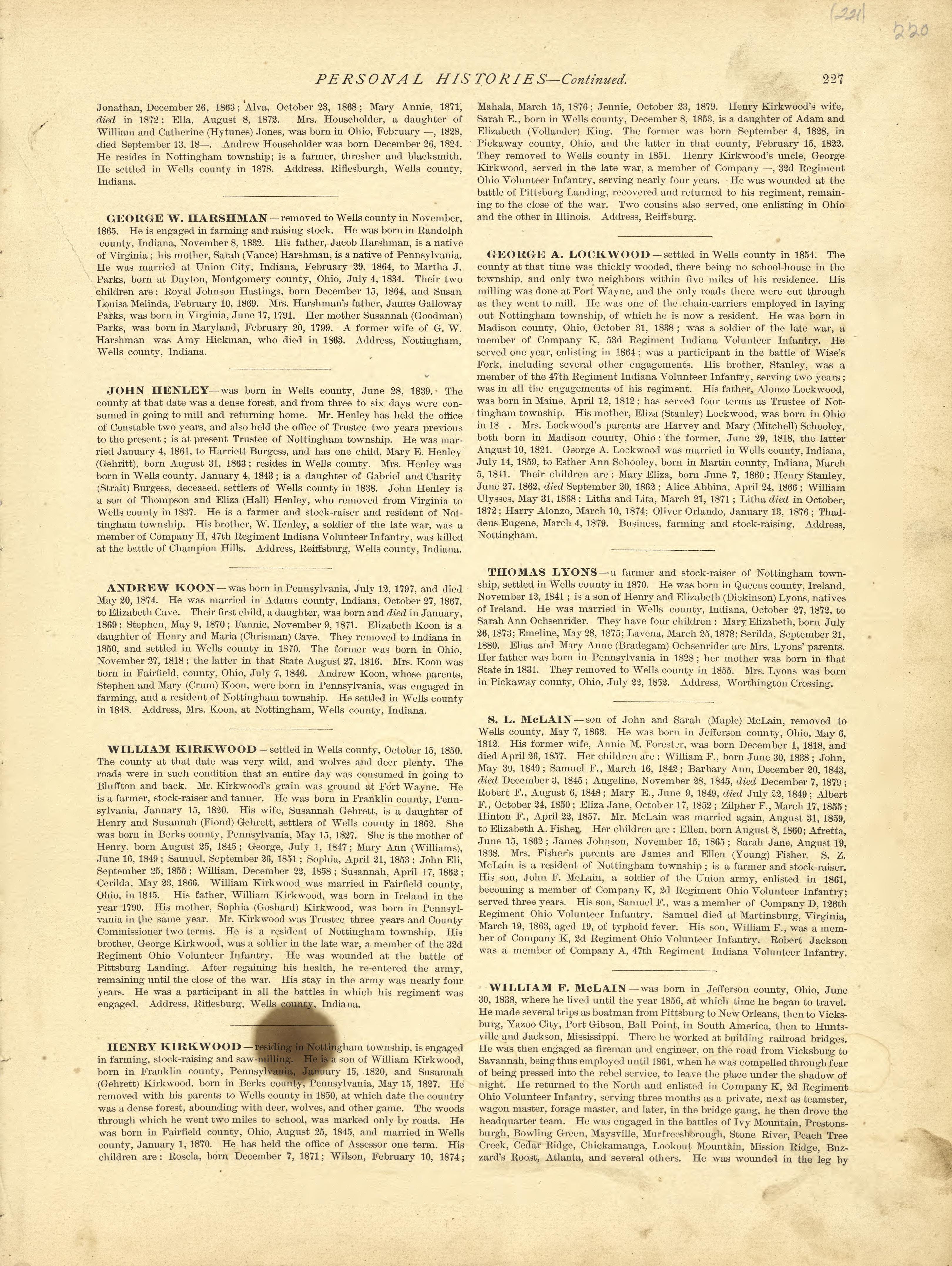 Personal Histories - Continued from Historical Hand-atlas, Illustrated, Containing Large Scale Copper Plate Maps of Each State and Territory of the United States, and the Provinces of Canada, Together With a Complete Reference Map of the World, … 1881 by Relic Map Company