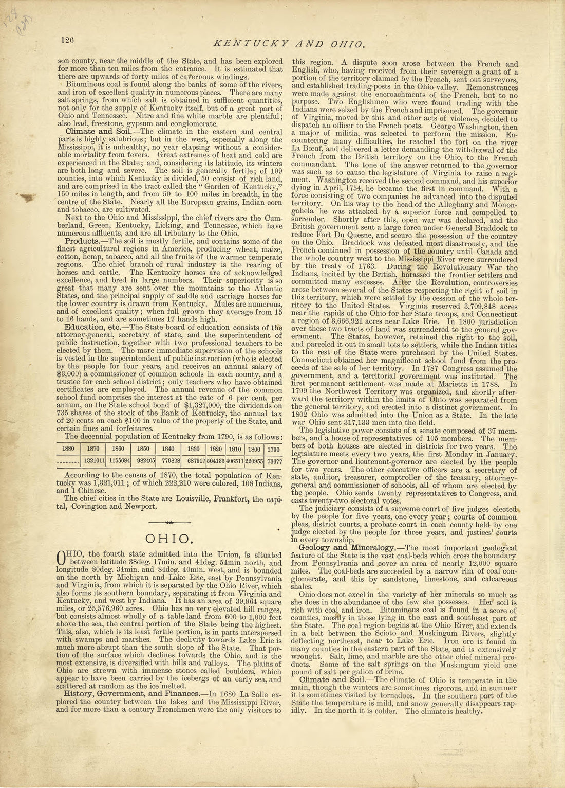 Kentucky - Continued, Ohio from Historical Hand-atlas, Illustrated, Containing Large Scale Copper Plate Maps of Each State and Territory of the United States, and the Provinces of Canada, Together With a Complete Reference Map of the World, … 1881 by Relic Map Company