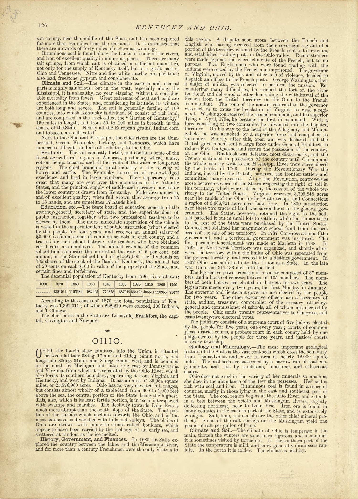 Kentucky - Continued, Ohio from Historical Hand-atlas, Illustrated, Containing Large Scale Copper Plate Maps of Each State and Territory of the United States, and the Provinces of Canada, Together With a Complete Reference Map of the World, … 1881 by Relic Map Company