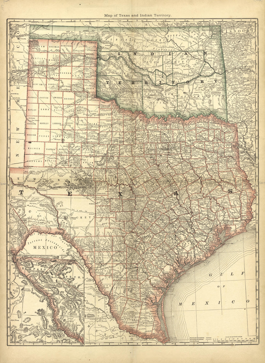 Map of Texas and Indian Territory from Historical Hand-atlas, Illustrated, Containing Large Scale Copper Plate Maps of Each State and Territory of the United States, and the Provinces of Canada, Together With a Complete Reference Map of the World, …... by Relic Map Company