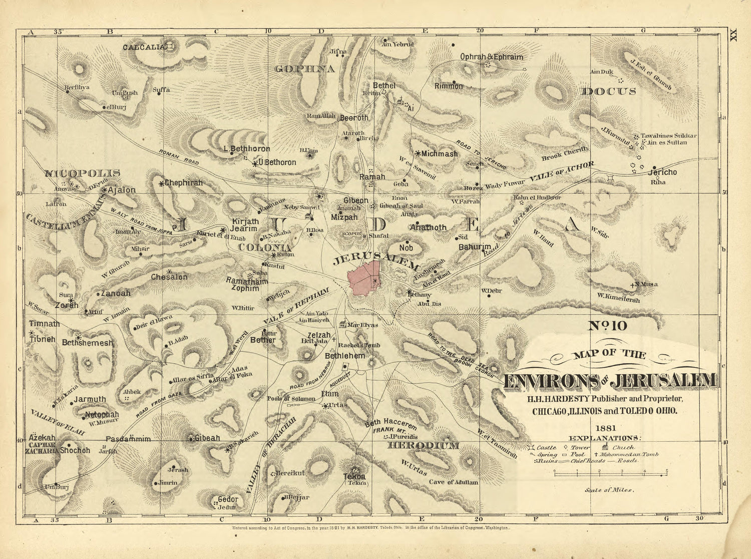 No. 10 Map of the Environs of Jerusalem from Historical Hand-atlas, Illustrated, Containing Large Scale Copper Plate Maps of Each State and Territory of the United States, and the Provinces of Canada, Together With a Complete Reference Map of the Worl... by Relic Map Company