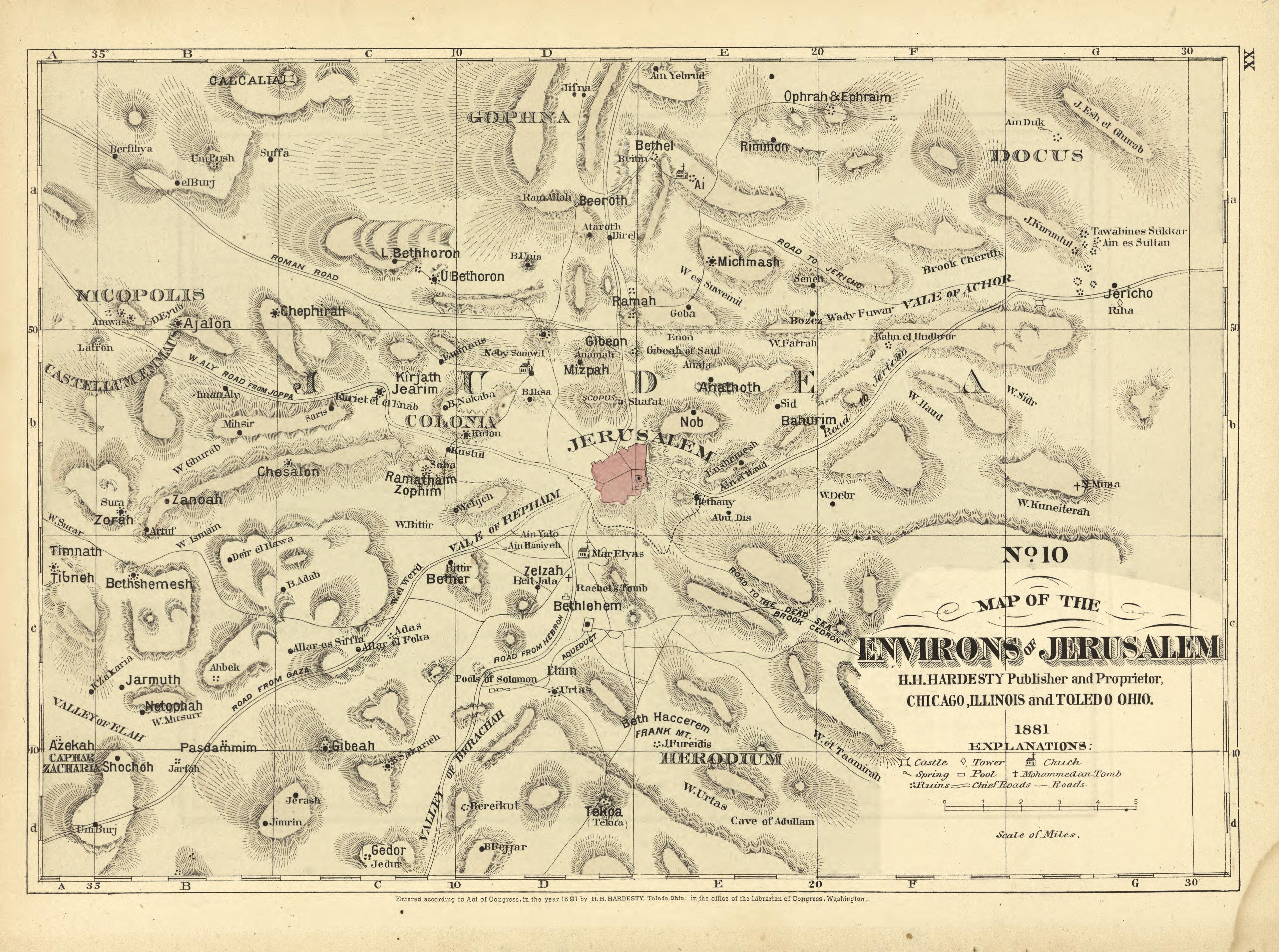 No. 10 Map of the Environs of Jerusalem from Historical Hand-atlas, Illustrated, Containing Large Scale Copper Plate Maps of Each State and Territory of the United States, and the Provinces of Canada, Together With a Complete Reference Map of the Worl... by Relic Map Company
