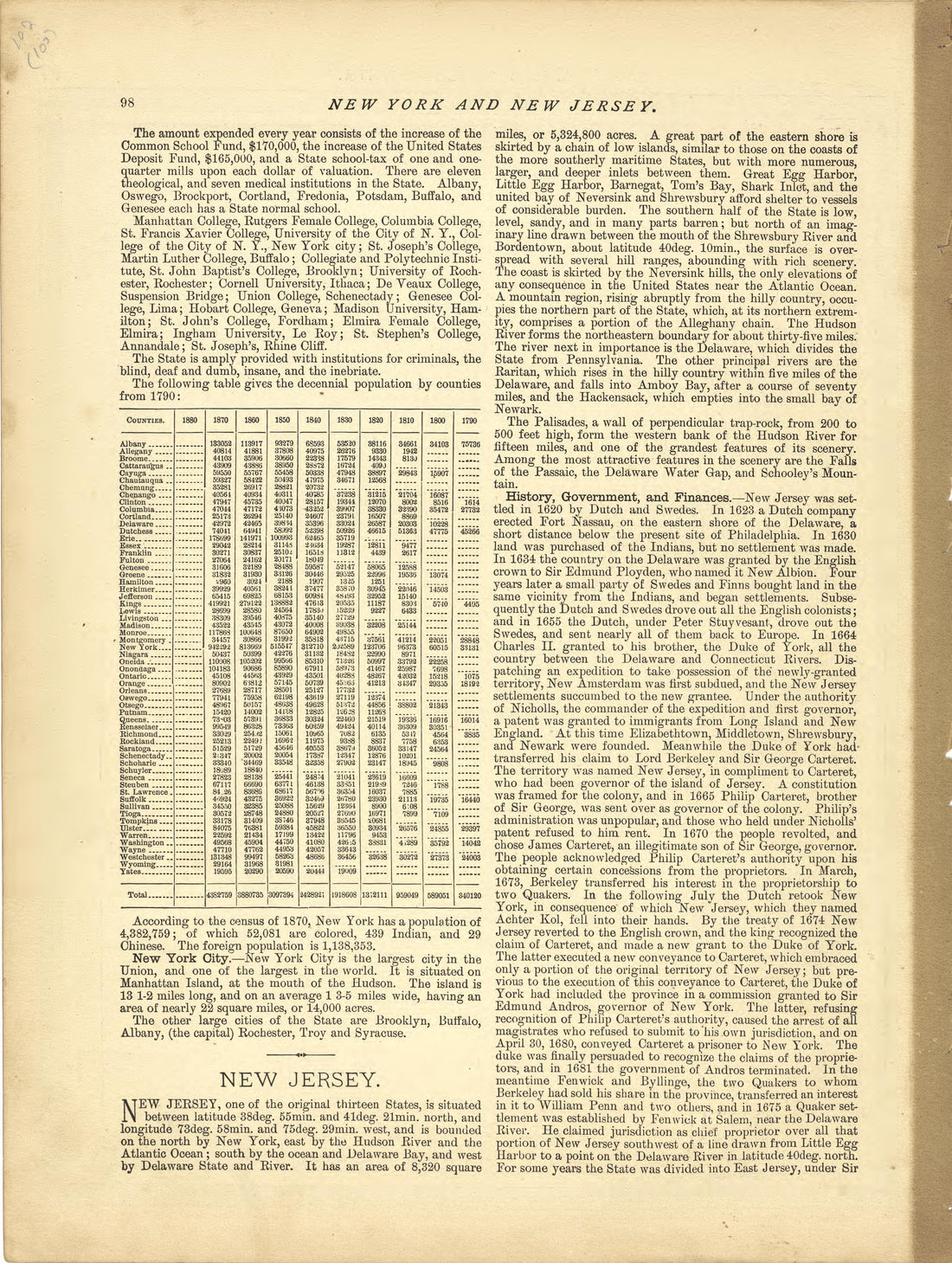 New York - Continued, New Jersey from Historical Hand-atlas, Illustrated, Containing Large Scale Copper Plate Maps of Each State and Territory of the United States, and the Provinces of Canada, Together With a Complete Reference Map of the World, … 1881 by Relic Map Company
