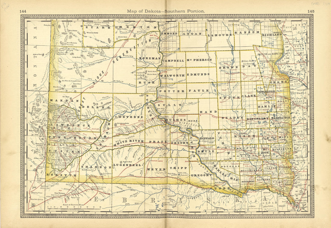 Map of Dakota - Southern Portion from Historical Hand-atlas, Illustrated, Containing Large Scale Copper Plate Maps of Each State and Territory of the United States, and the Provinces of Canada, Together With a Complete Reference Map of the World, … 1881 by Relic Map Company