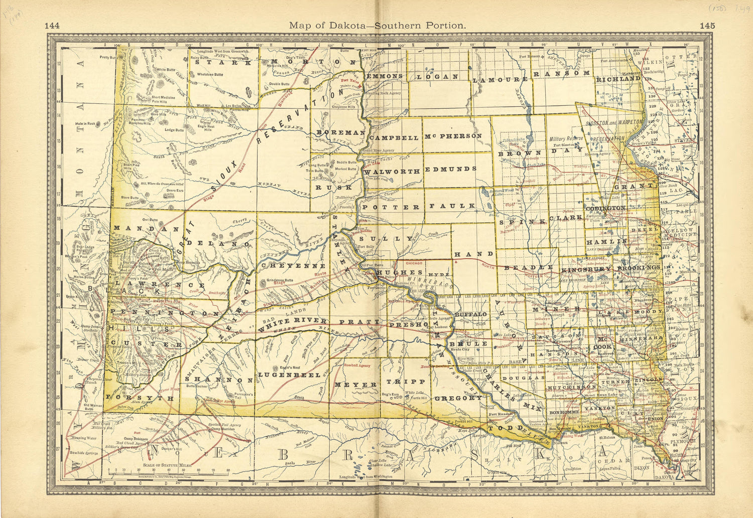 Map of Dakota - Southern Portion from Historical Hand-atlas, Illustrated, Containing Large Scale Copper Plate Maps of Each State and Territory of the United States, and the Provinces of Canada, Together With a Complete Reference Map of the World, … 1881 by Relic Map Company