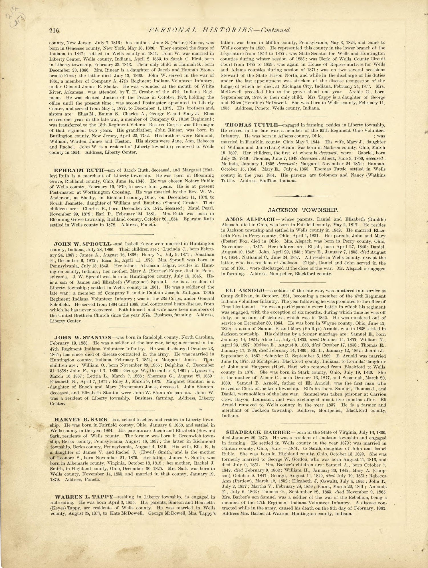 Personal Histories - Continued from Historical Hand-atlas, Illustrated, Containing Large Scale Copper Plate Maps of Each State and Territory of the United States, and the Provinces of Canada, Together With a Complete Reference Map of the World, … 1881 by Relic Map Company