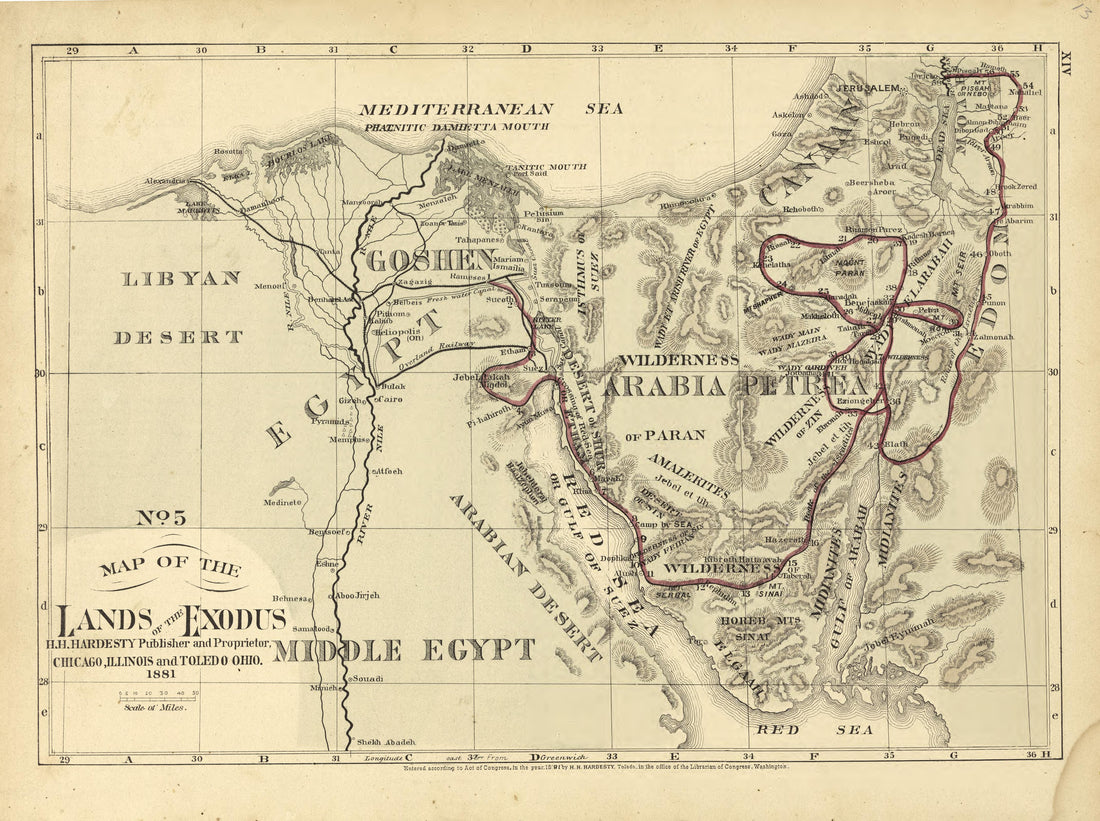 No. 5 Map of the Lands of the Exodus from Historical Hand-atlas, Illustrated, Containing Large Scale Copper Plate Maps of Each State and Territory of the United States, and the Provinces of Canada, Together With a Complete Reference Map of the World, ... by Relic Map Company