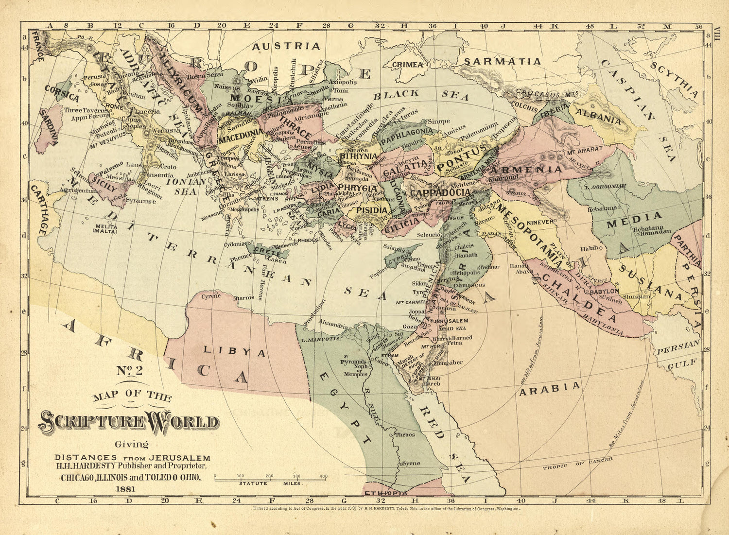 No. 2 Map of the Scripture World from Historical Hand-atlas, Illustrated, Containing Large Scale Copper Plate Maps of Each State and Territory of the United States, and the Provinces of Canada, Together With a Complete Reference Map of the World, … 1881 by Relic Map Company