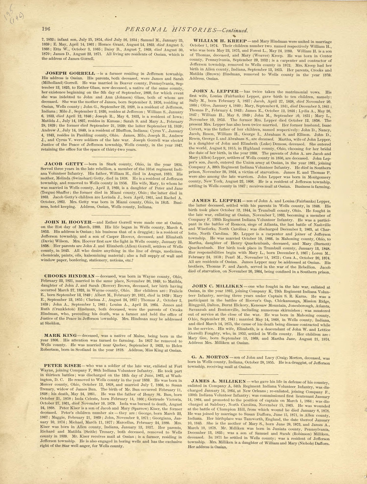Personal Histories - Continued from Historical Hand-atlas, Illustrated, Containing Large Scale Copper Plate Maps of Each State and Territory of the United States, and the Provinces of Canada, Together With a Complete Reference Map of the World, … 1881 by Relic Map Company