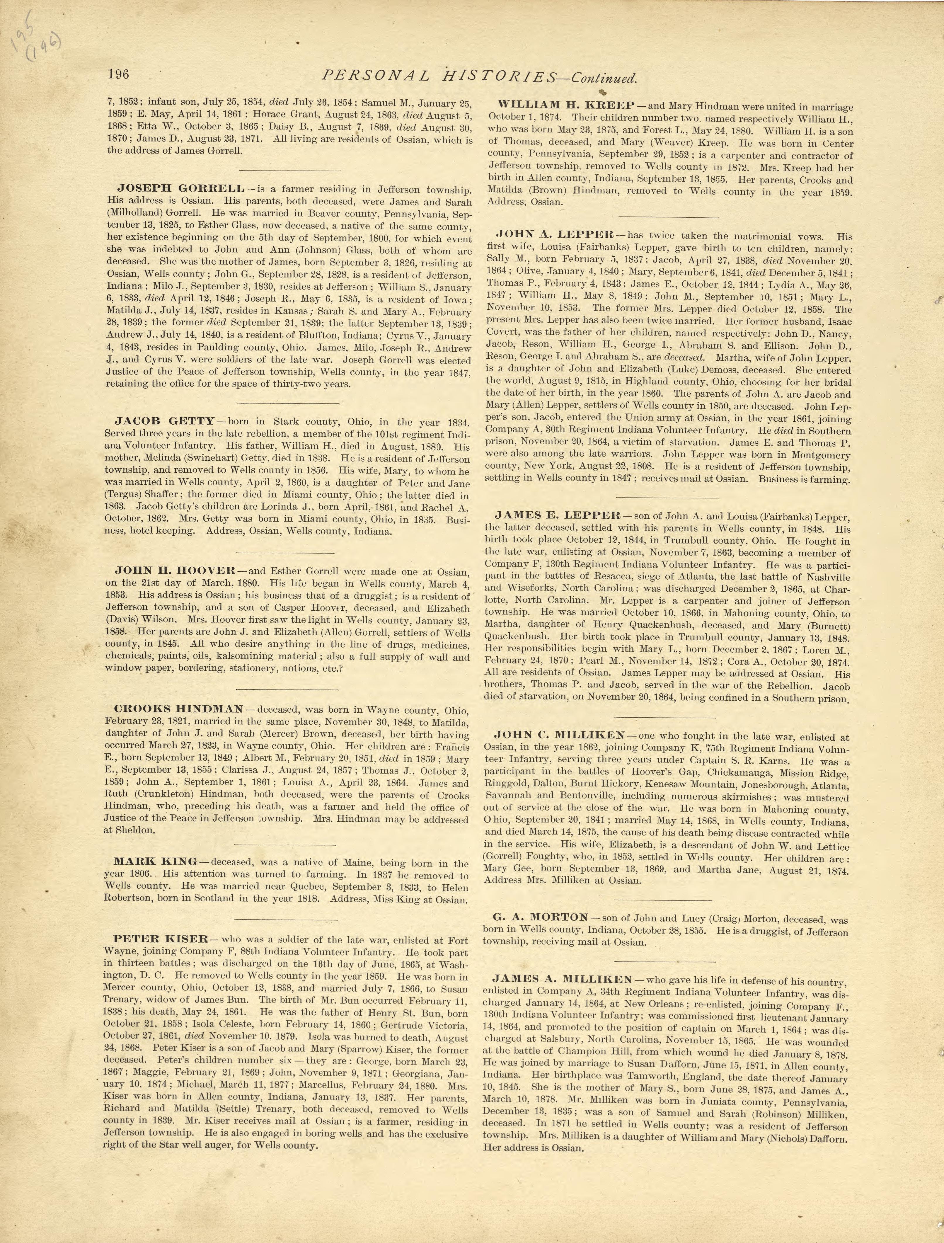 Personal Histories - Continued from Historical Hand-atlas, Illustrated, Containing Large Scale Copper Plate Maps of Each State and Territory of the United States, and the Provinces of Canada, Together With a Complete Reference Map of the World, … 1881 by Relic Map Company