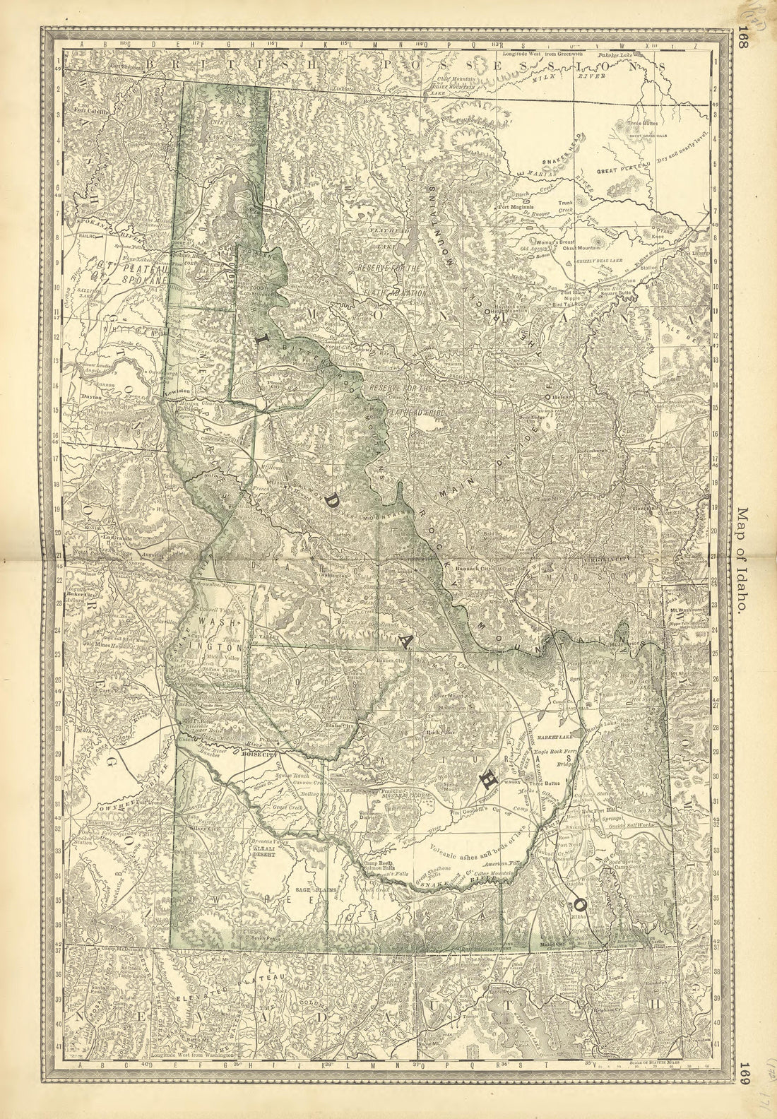 Map of Idaho from Historical Hand-atlas, Illustrated, Containing Large Scale Copper Plate Maps of Each State and Territory of the United States, and the Provinces of Canada, Together With a Complete Reference Map of the World, … 1881 by Relic Map Company