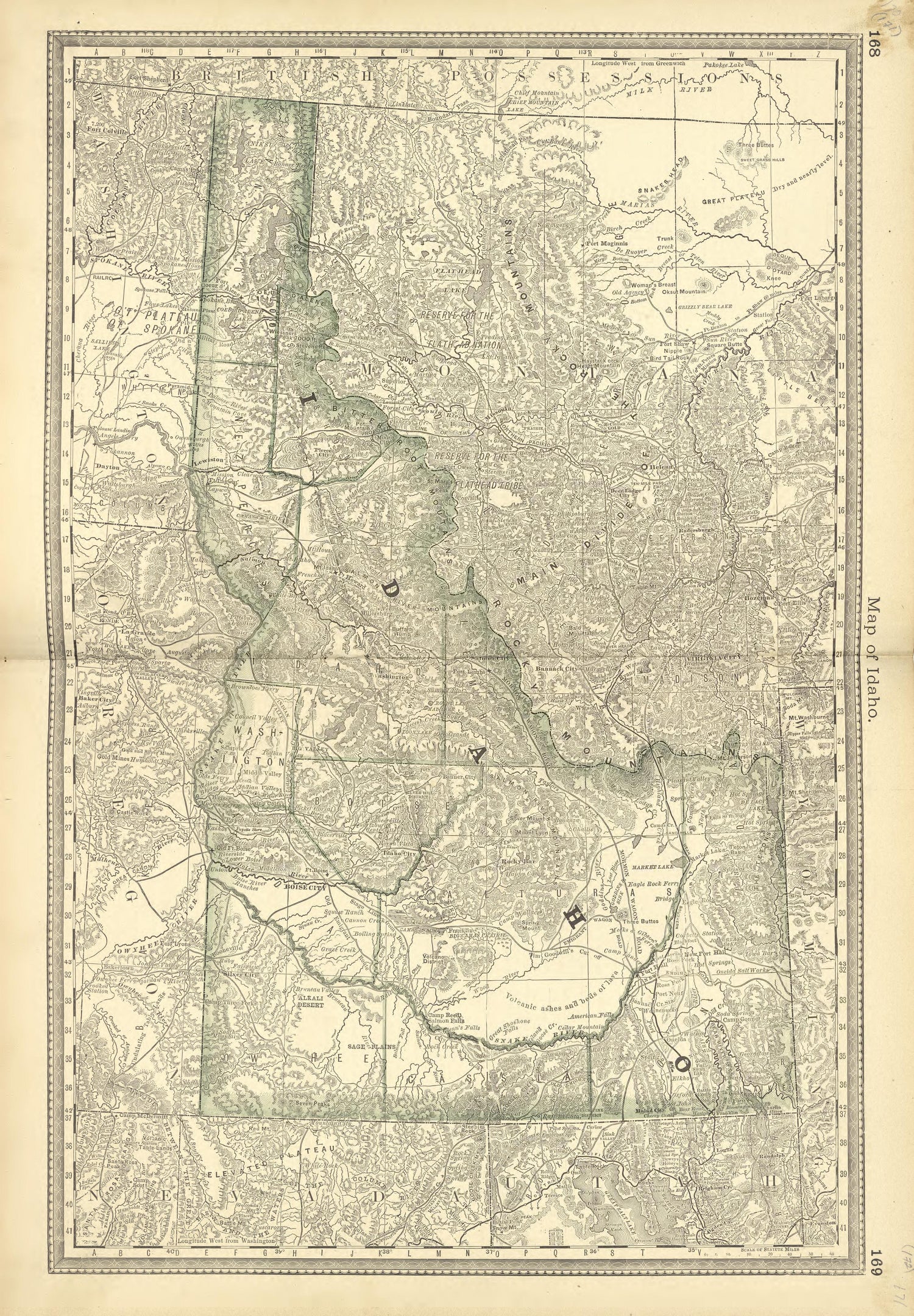 Map of Idaho from Historical Hand-atlas, Illustrated, Containing Large Scale Copper Plate Maps of Each State and Territory of the United States, and the Provinces of Canada, Together With a Complete Reference Map of the World, … 1881 by Relic Map Company