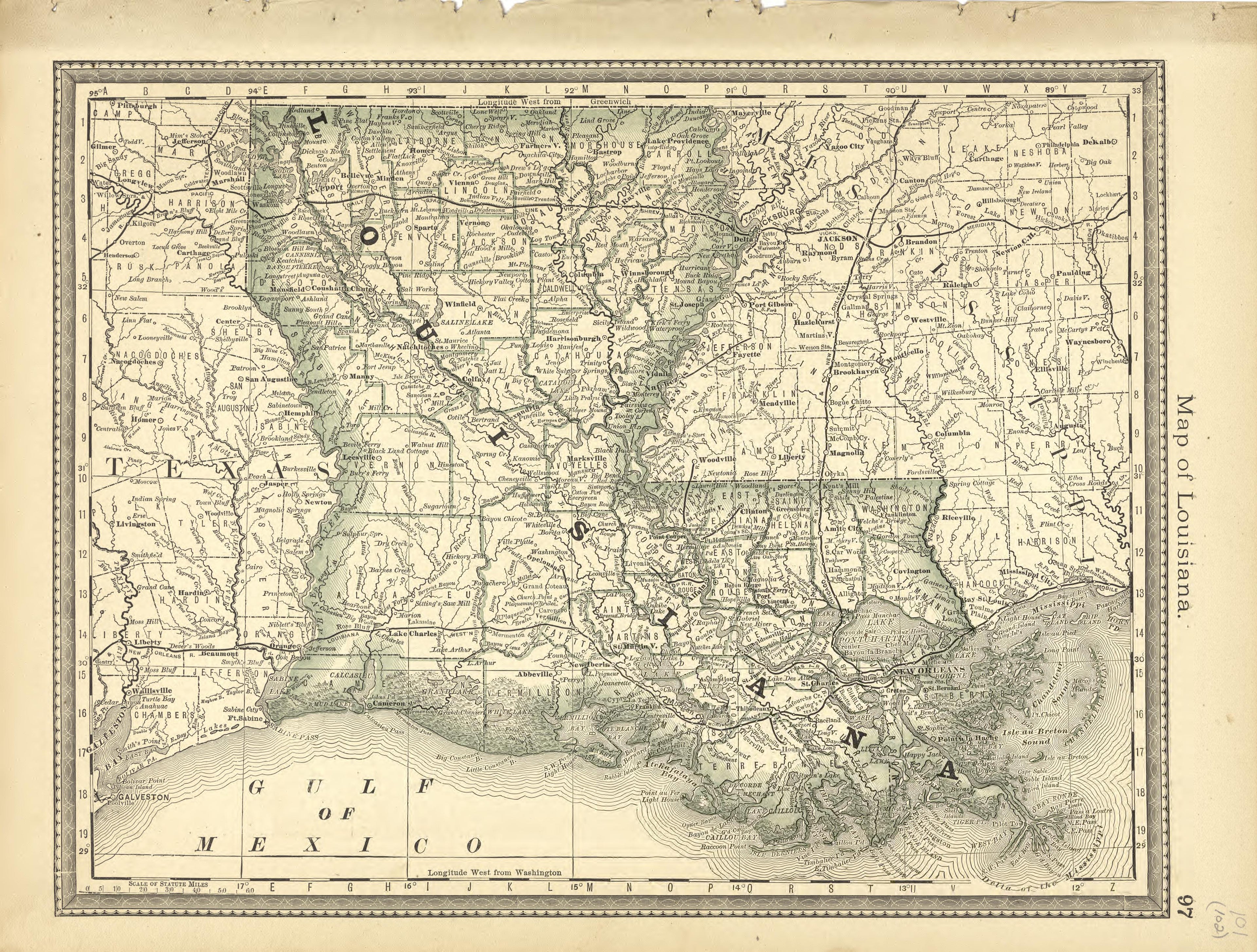Map of Louisiana from Historical Hand-atlas, Illustrated, Containing Large Scale Copper Plate Maps of Each State and Territory of the United States, and the Provinces of Canada, Together With a Complete Reference Map of the World, … 1881 by Relic Map Company