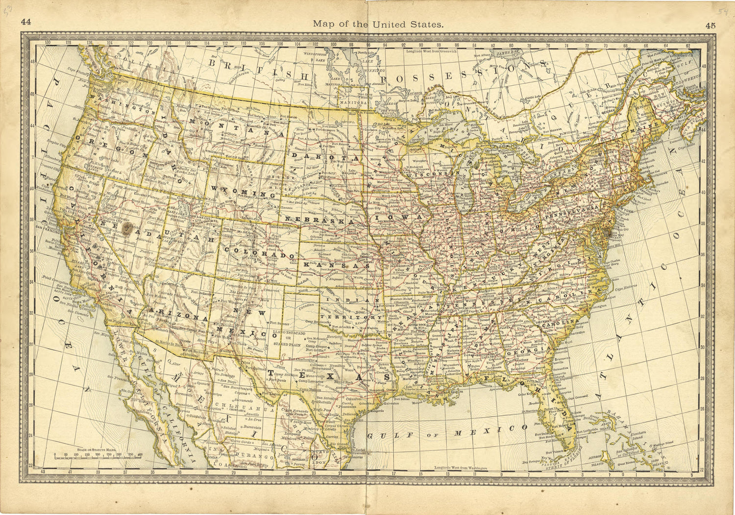 Map of the United States from Historical Hand-atlas, Illustrated, Containing Large Scale Copper Plate Maps of Each State and Territory of the United States, and the Provinces of Canada, Together With a Complete Reference Map of the World, … 1881 by Relic Map Company