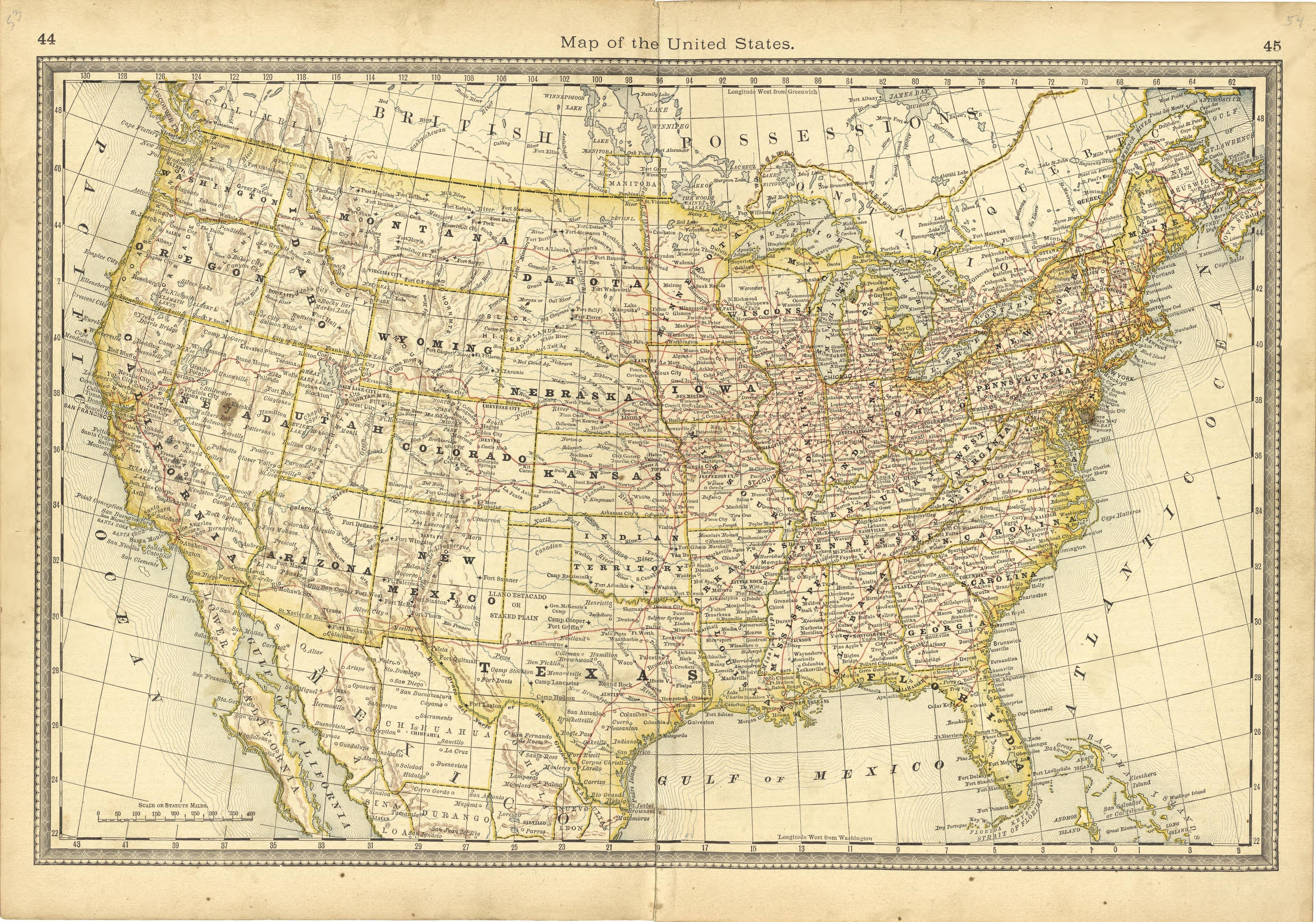 Map of the United States from Historical Hand-atlas, Illustrated, Containing Large Scale Copper Plate Maps of Each State and Territory of the United States, and the Provinces of Canada, Together With a Complete Reference Map of the World, … 1881 by Relic Map Company