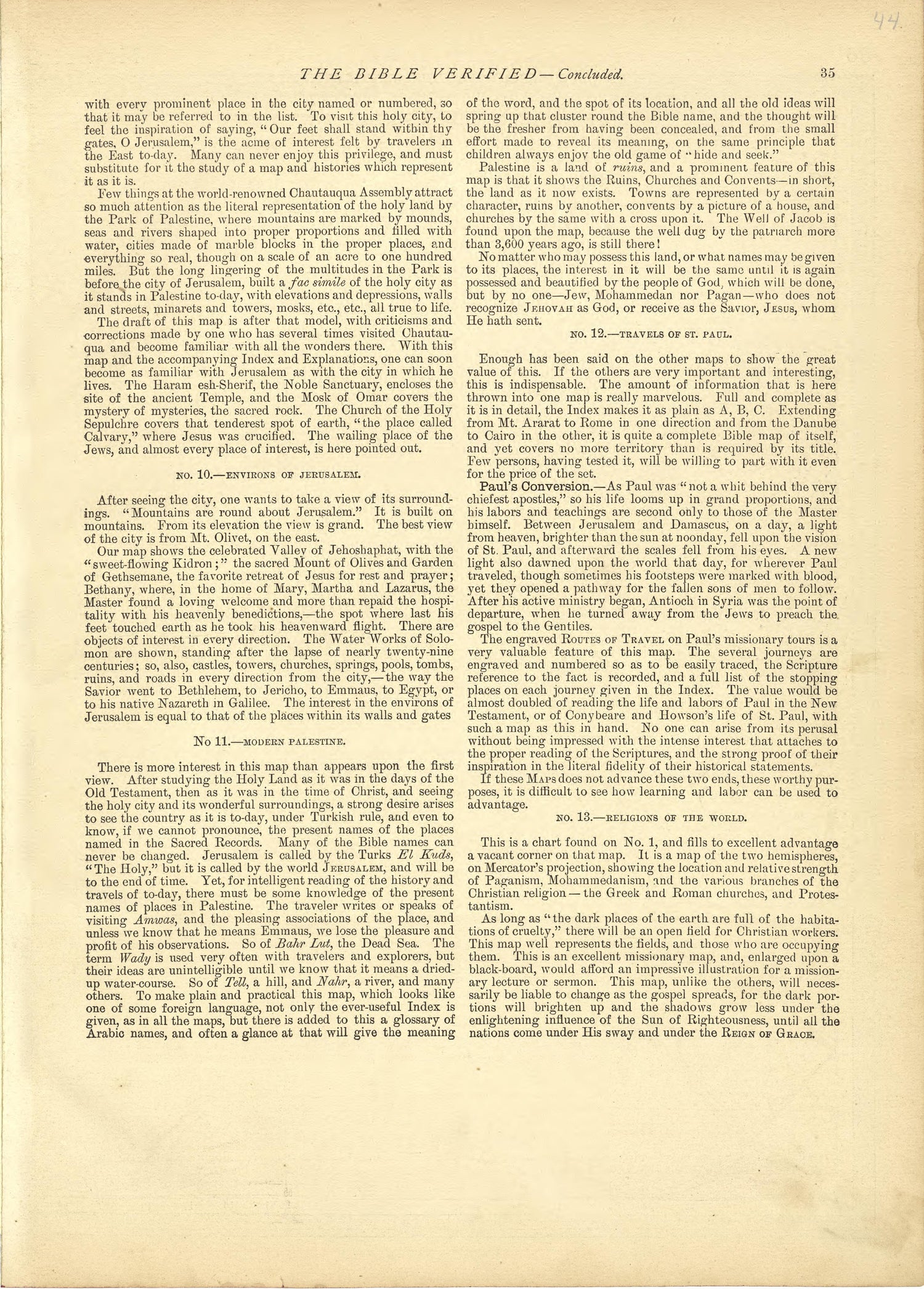 The Bible Verified - Continued from Historical Hand-atlas, Illustrated, Containing Large Scale Copper Plate Maps of Each State and Territory of the United States, and the Provinces of Canada, Together With a Complete Reference Map of the World, … 1881 by Relic Map Company